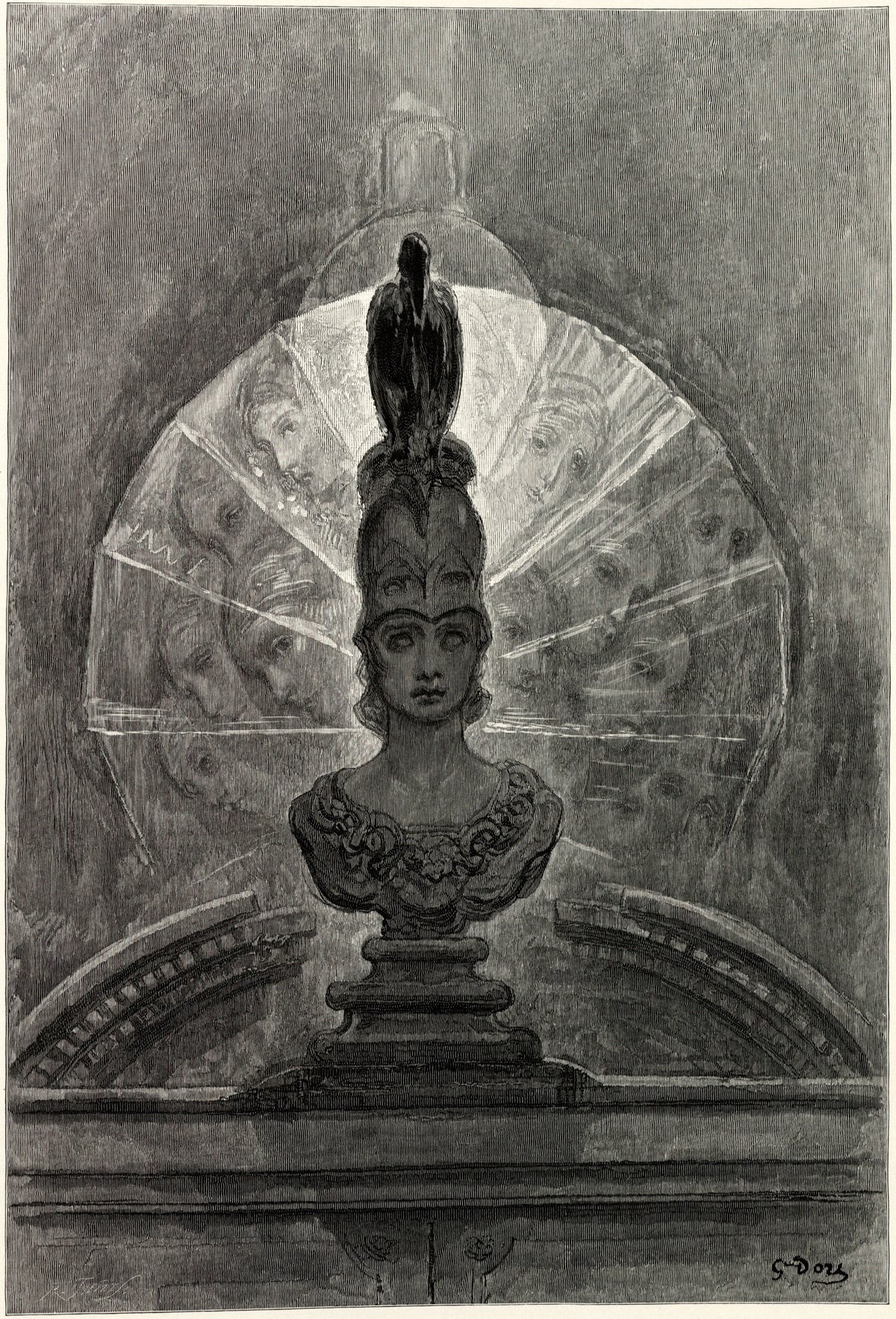 Gustave Doré — Perched upon a bust of Pallas | Gothic Illustration Print