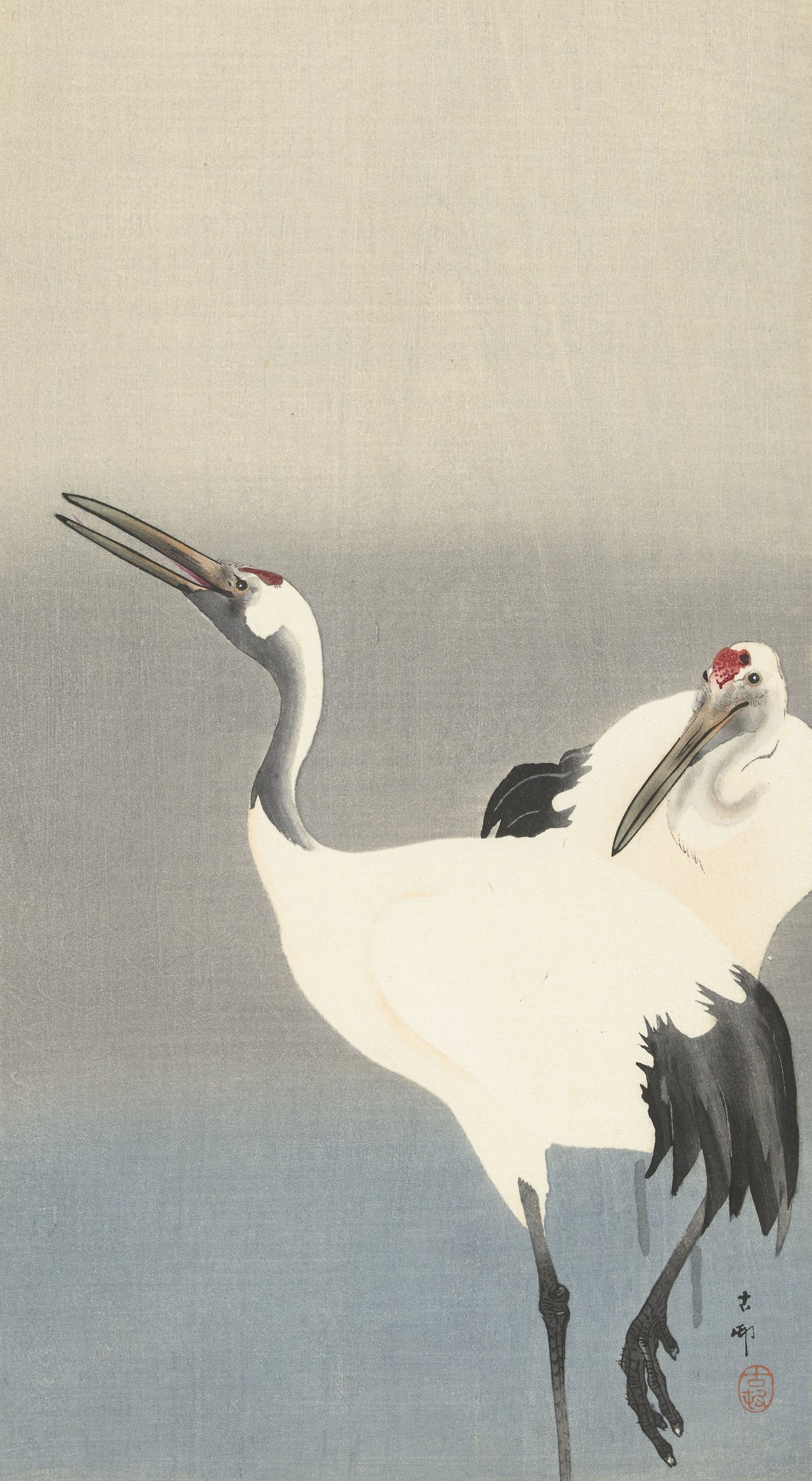 Ohara Koson — Two Cranes | Japanese Bird & Flower Woodblock Print