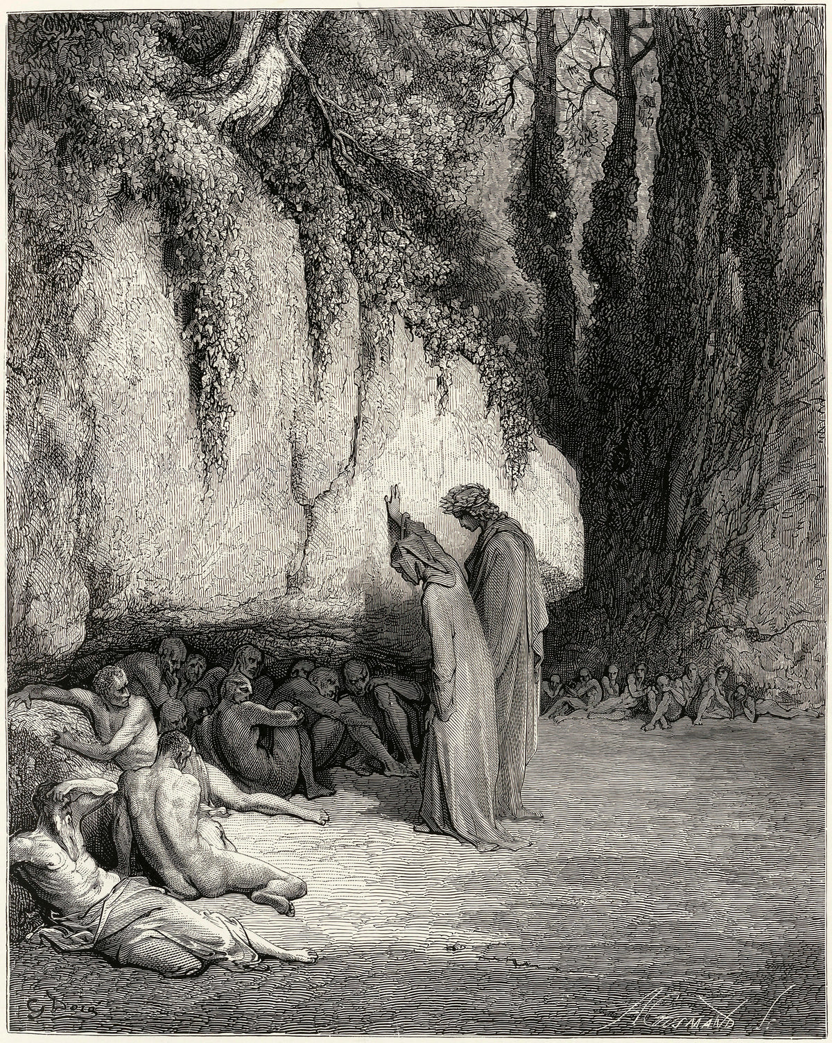 Gustave Doré — Purgatorio, Canto IV: Belacqua Behind the Rock | Dante Illustration Print