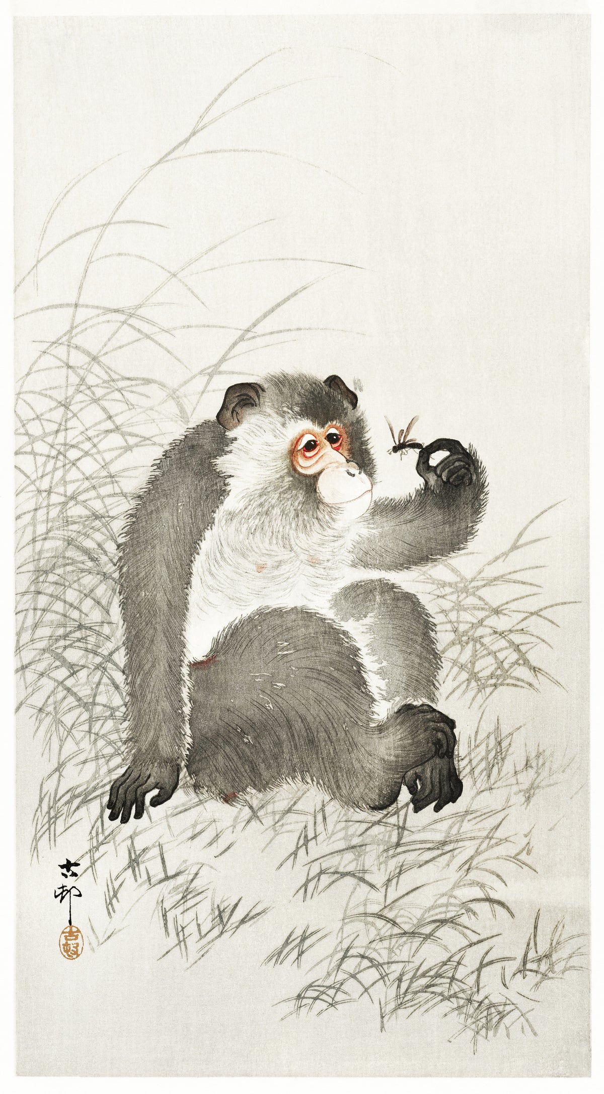 Ohara Koson — Monkey with Insect | Japanese Bird & Flower Woodblock Print