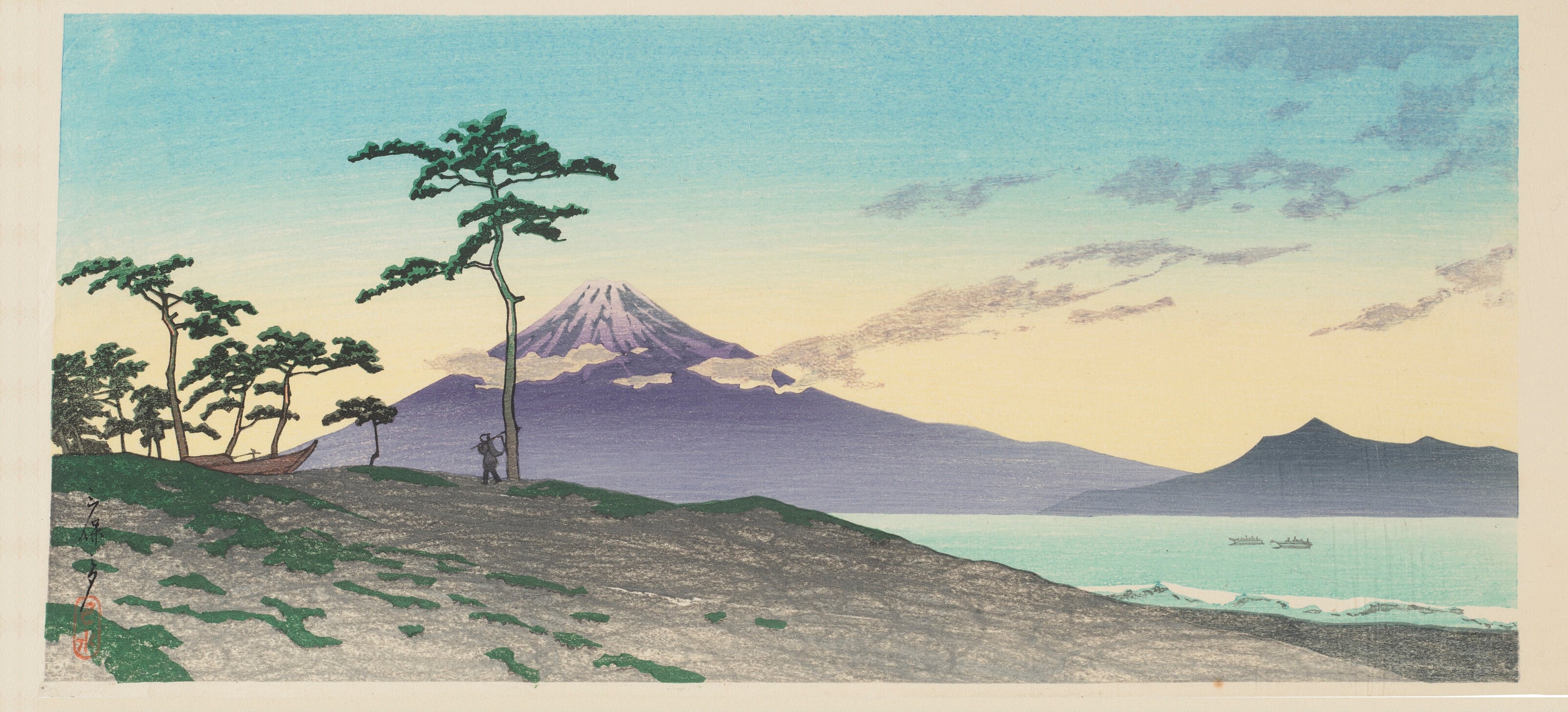 Kawase Hasui — Evening at Miho | Japanese Woodblock Print (Shin Hanga)