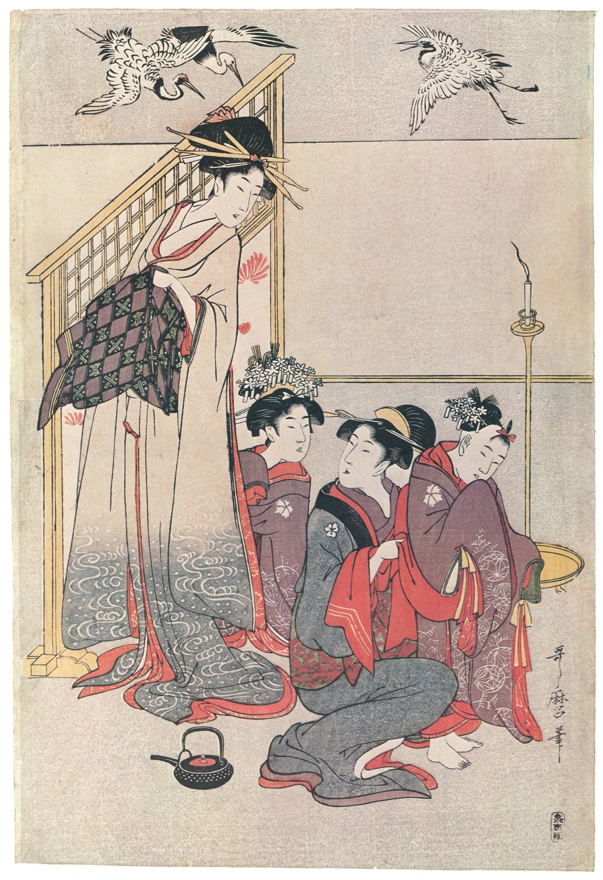 Kitagawa Utamaro — Niwaka Festival Performers at a Teahouse (Right Sheet) | Japanese Woodblock Print (Ukiyo-e)