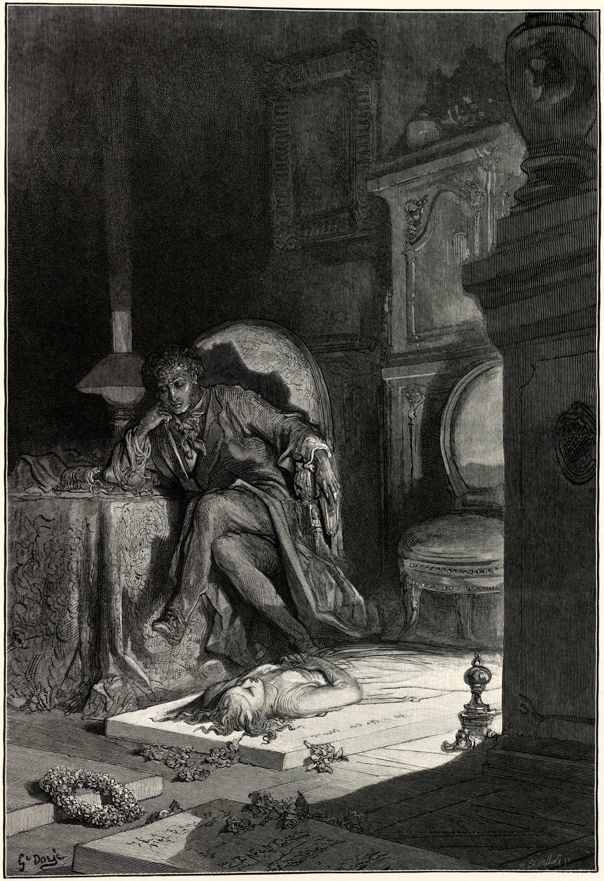Gustave Doré — Upon the velvet sinking | Gothic Illustration Print