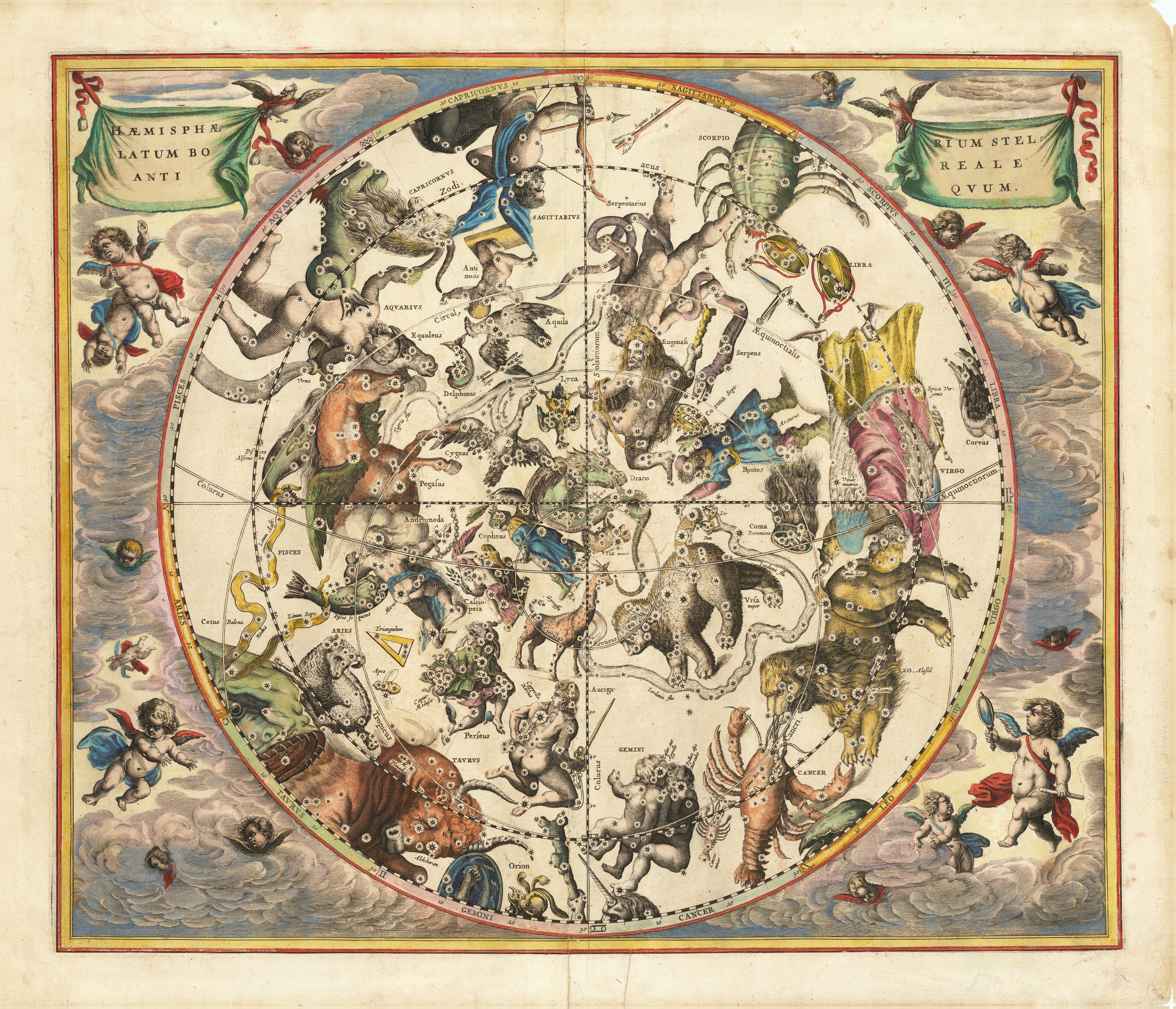 Andreas Cellarius — The Ancient Northern Starry Hemisphere (Plate 24, Green Colouring) | Celestial Map Print