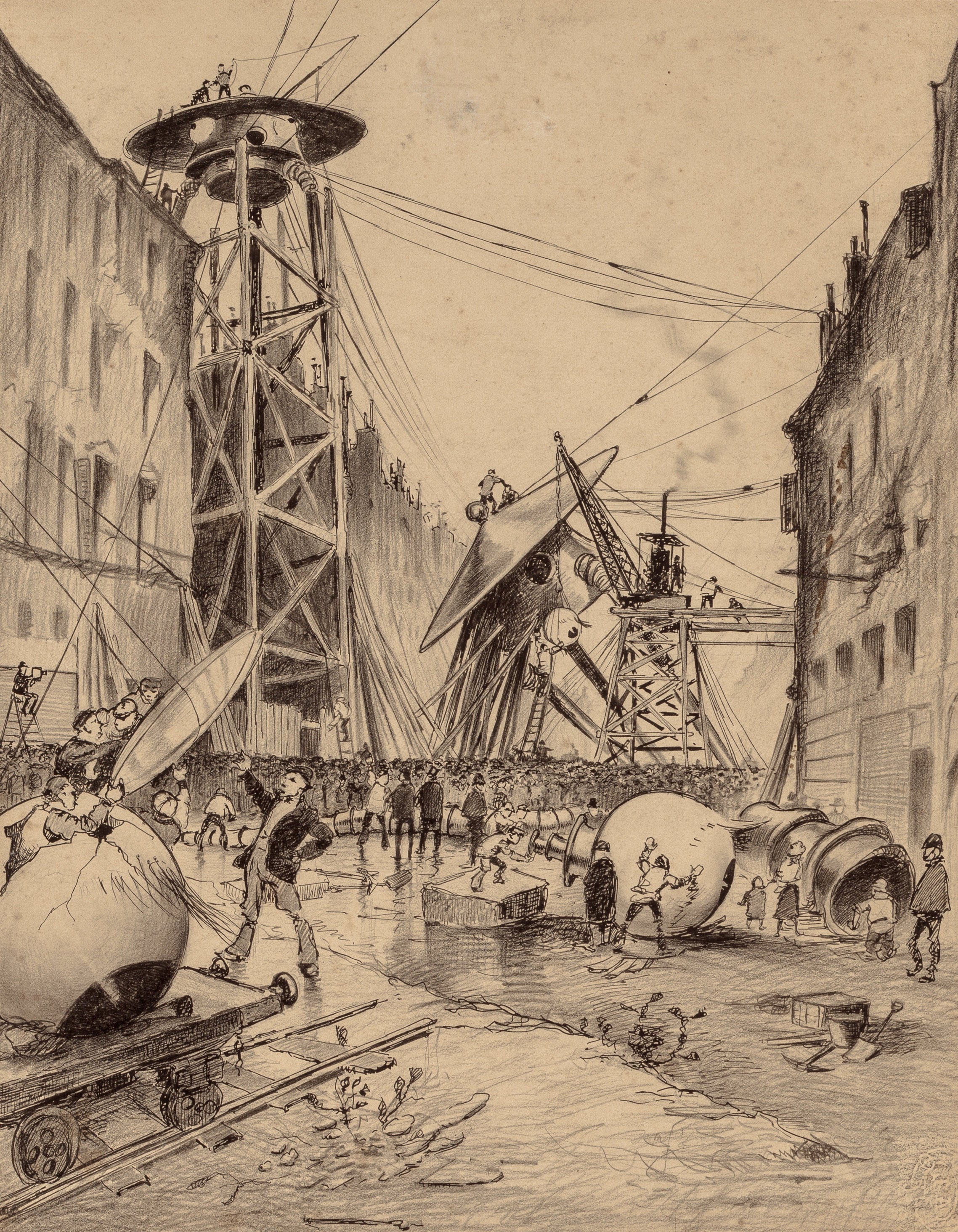Henrique Alvim Corrêa — Humans Dissecting the Martian War Machines (1906) | Science Fiction Illustration Print
