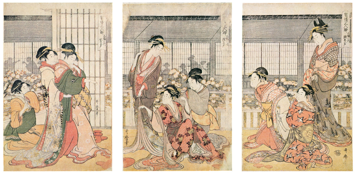 Kitagawa Utamaro — Three Drunken Courtesans | Japanese Woodblock Print (Ukiyo-e)