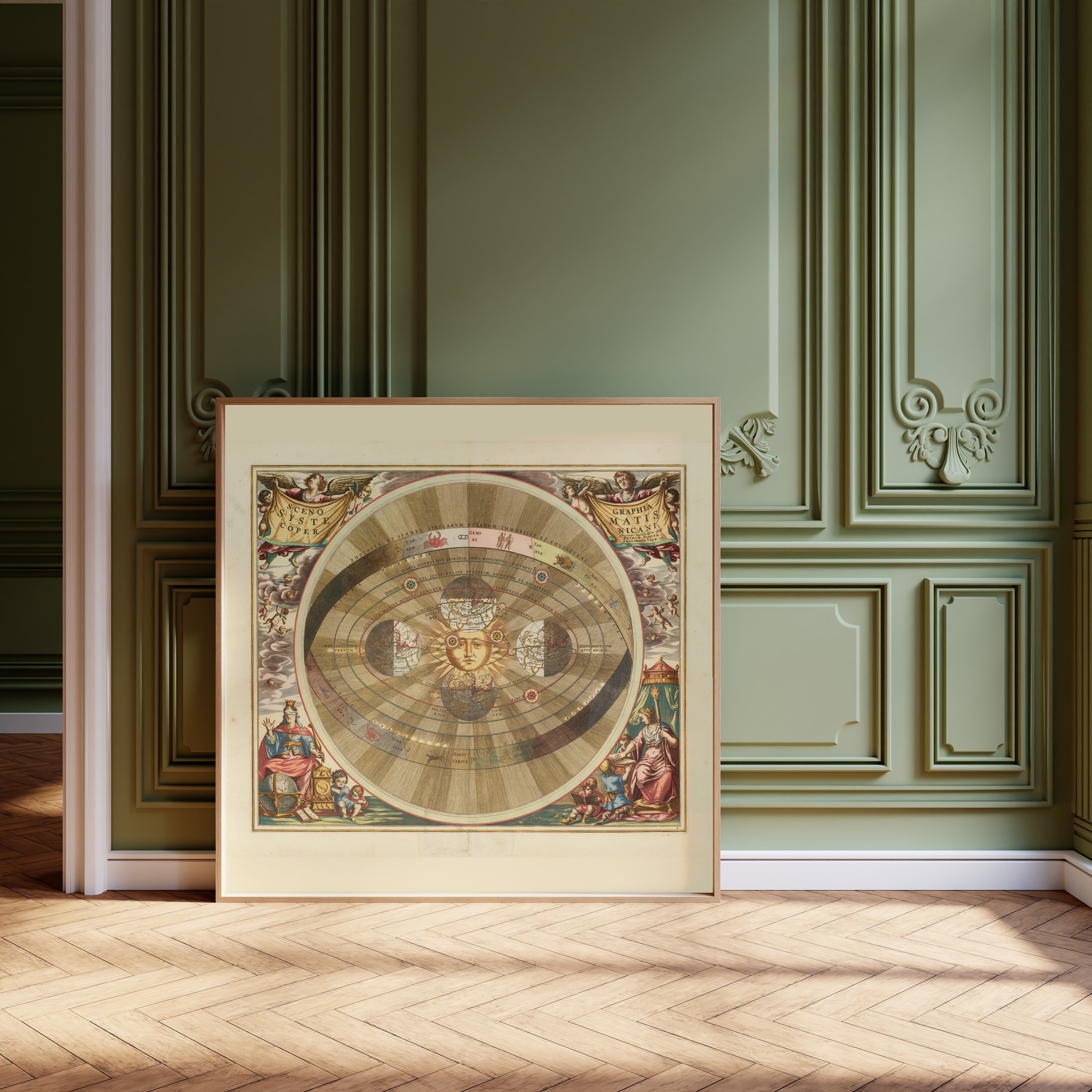 Andreas Cellarius — A Scenographic View of the Copernican System (Plate 5, Gold Colouring) | Celestial Map Print