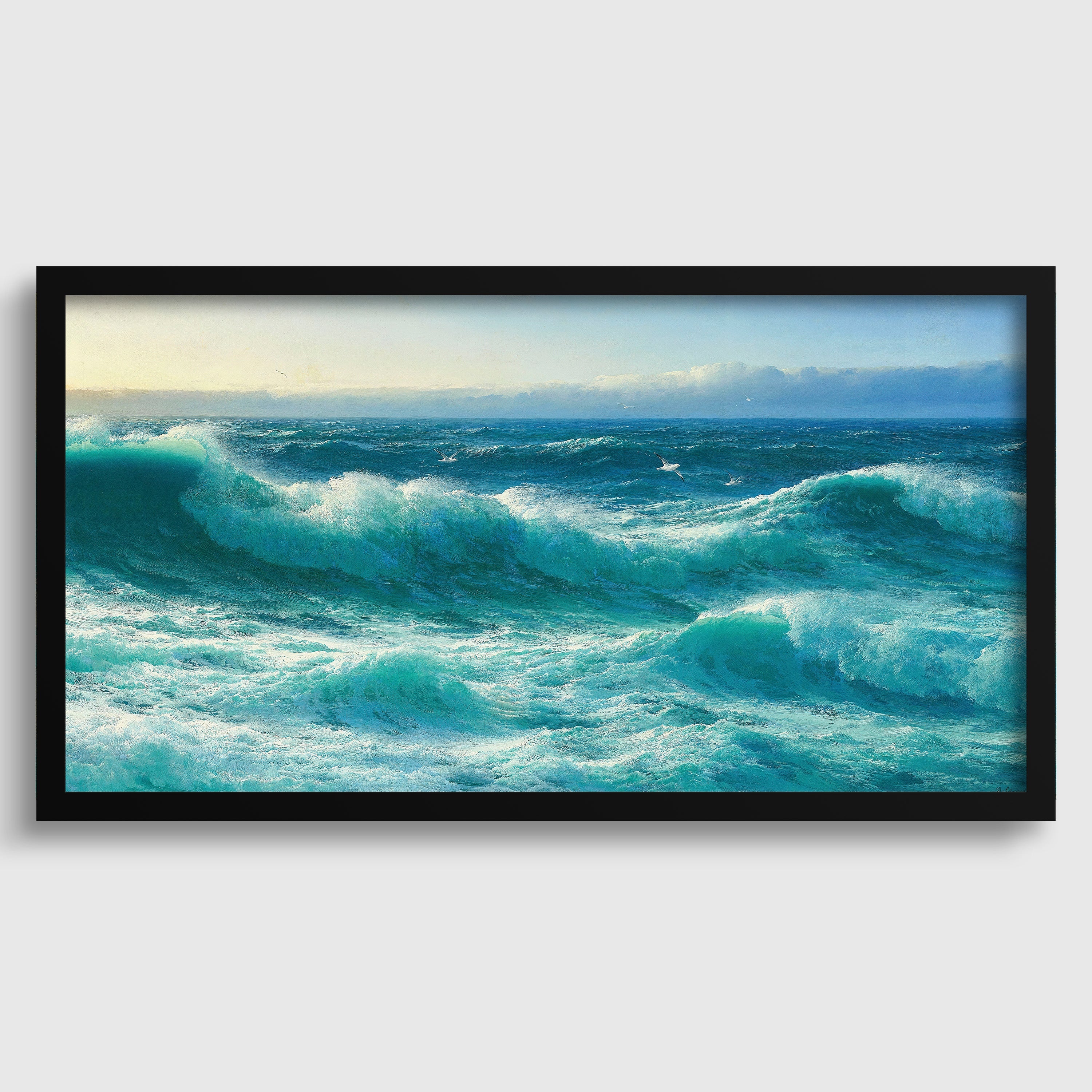 Cornish Seascape Print: David James Vintage Blue Ocean Waves (Framed or Unframed) - 9ArtPrints