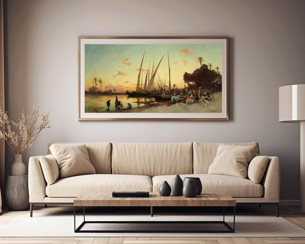 Salomon Corrodi — Feluccas on the Nile | Orientalist Panoramic Print