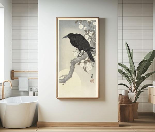 Ohara Koson — Crow at Full Moon | Japanese Bird & Flower Woodblock Print