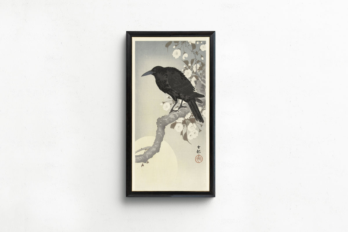 Ohara Koson — Crow at Full Moon | Japanese Bird & Flower Woodblock Print