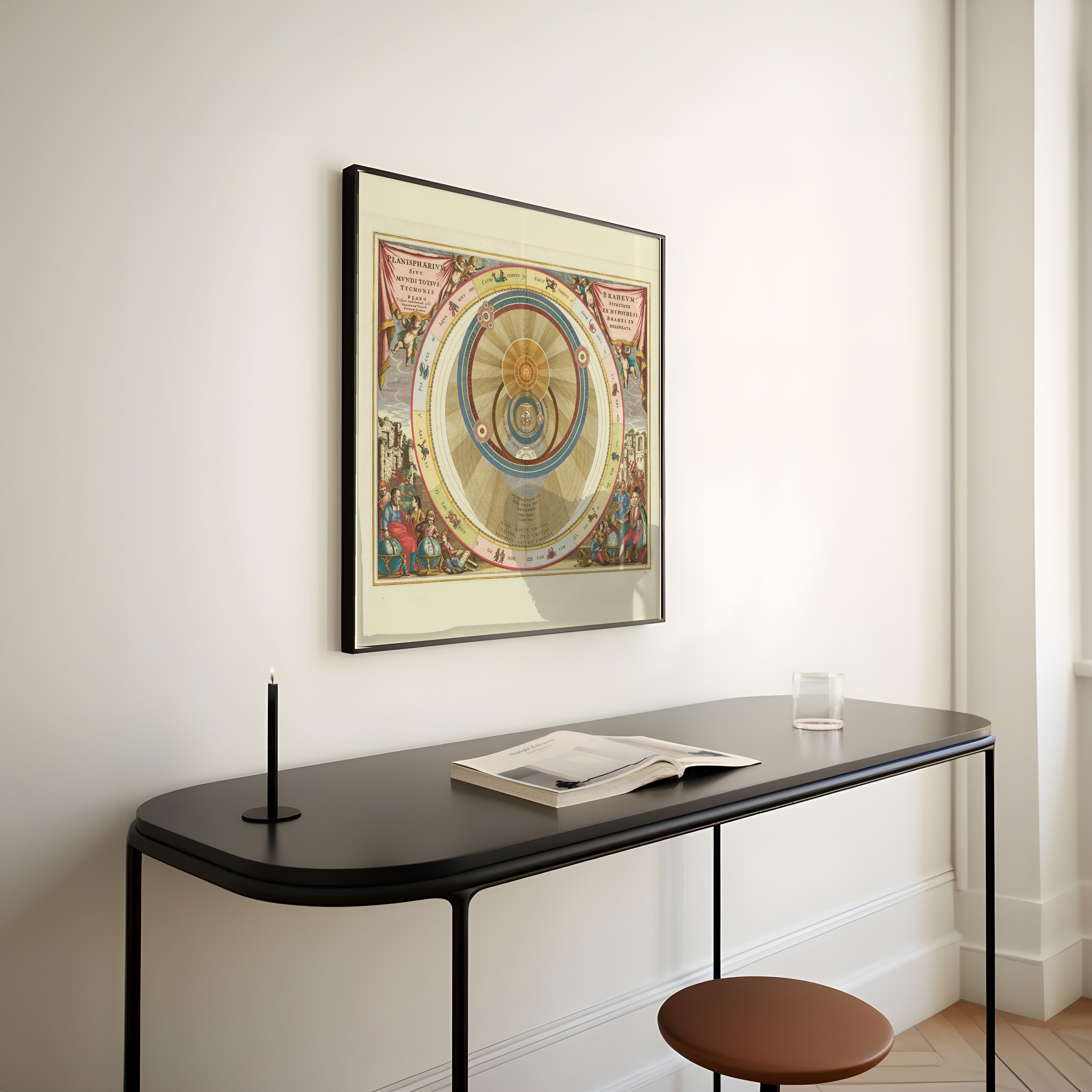 Andreas Cellarius — The Tychonic Planisphere (Plate 6, Rose Colouring) | Celestial Map Print