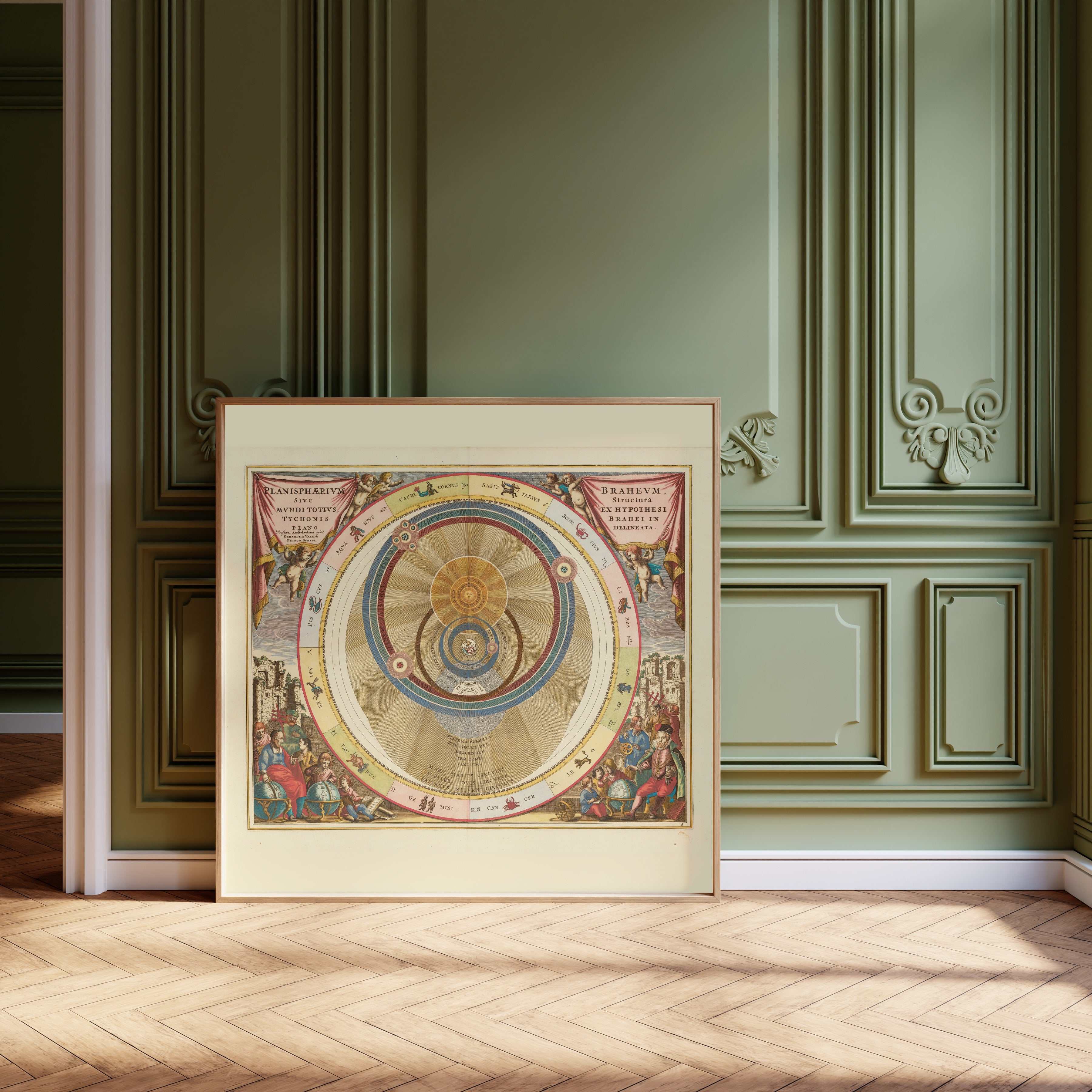 Andreas Cellarius — The Tychonic Planisphere (Plate 6, Rose Colouring) | Celestial Map Print