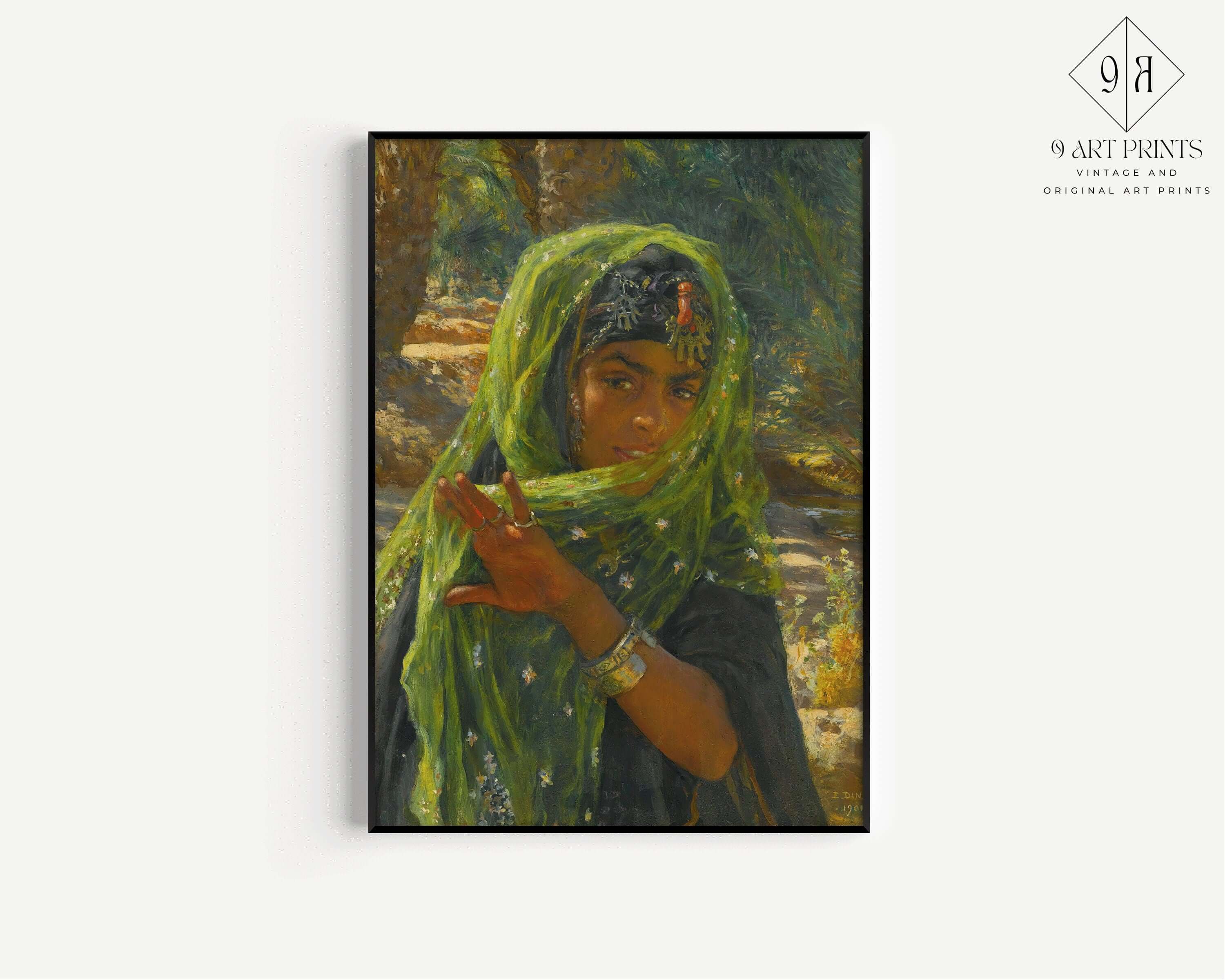 Dinet - The Girl in the Green Scarf | Famous Orientalist Art (available framed or unframed) - 9ArtPrints