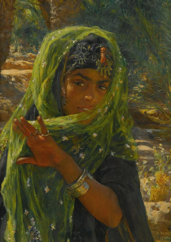 Nasreddine Dinet — The Girl in the Green Scarf | Orientalist Fine Art Print