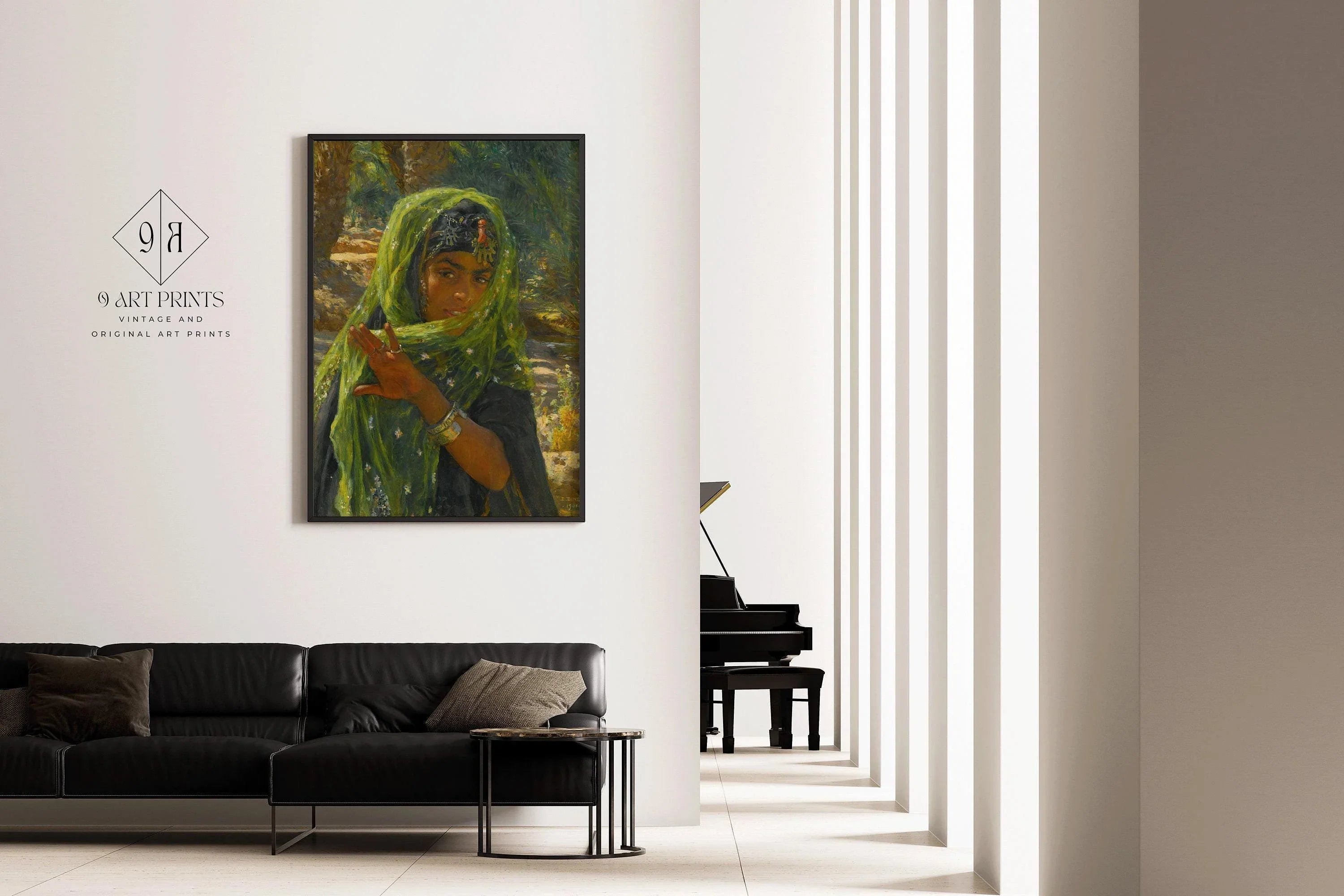 Dinet - The Girl in the Green Scarf | Famous Orientalist Art (available handframed or unframed) - 9ArtPrints