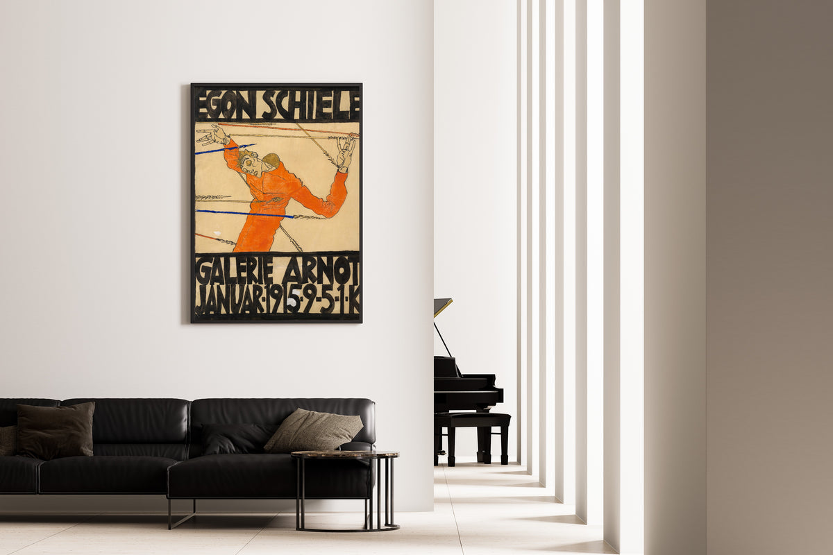 Galerie Arnot Poster by Egon Schiele — framed on the wall of a minimal living room