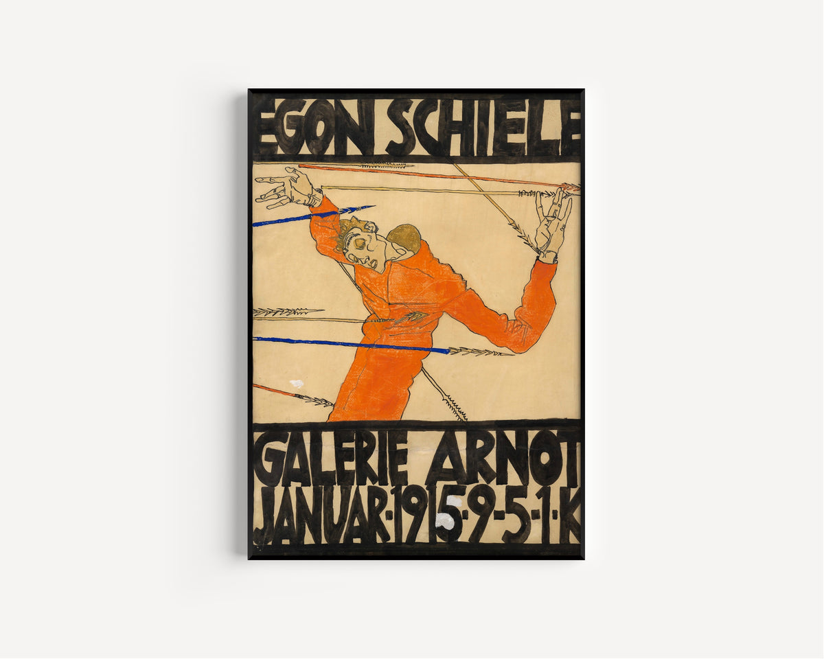 Galerie Arnot Poster by Egon Schiele — in a slim black frame on a plain white wall