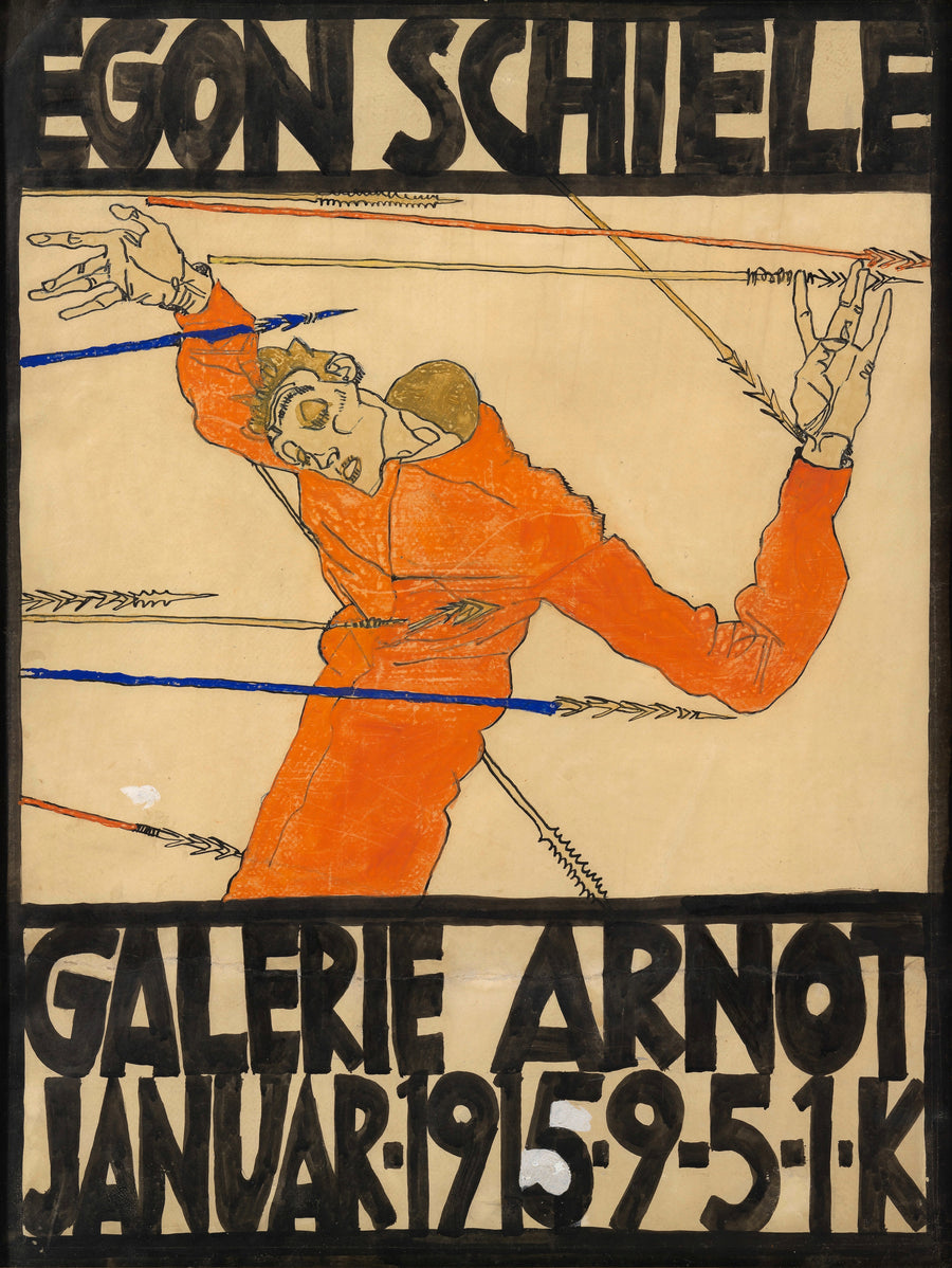 Egon Schiele — Galerie Arnot Poster | Vintage Poster Print shown to scale on a wall above a sofa