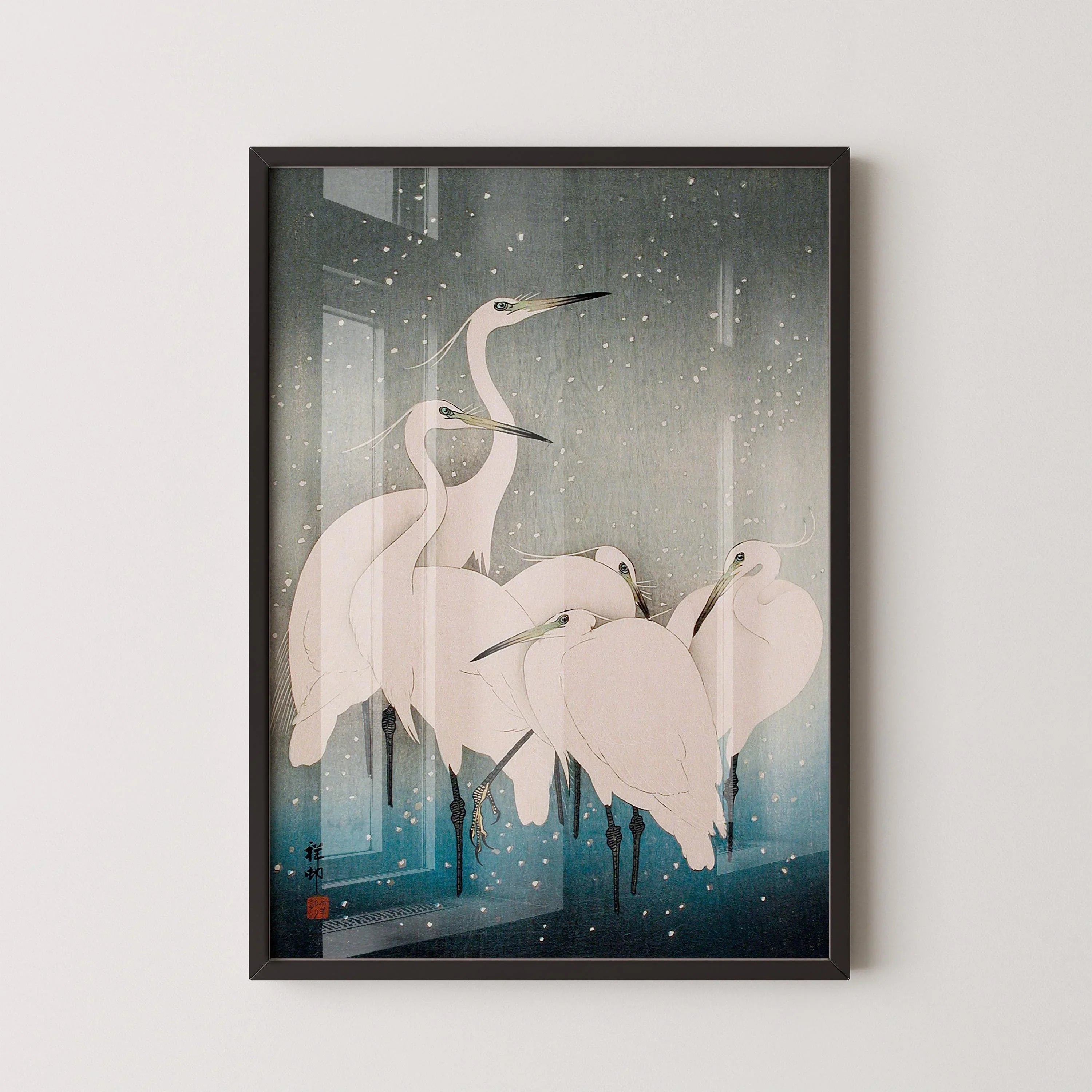 Egrets in Snow Giclee Print: Ohara Koson Japanese Woodblock - 9ArtPrints