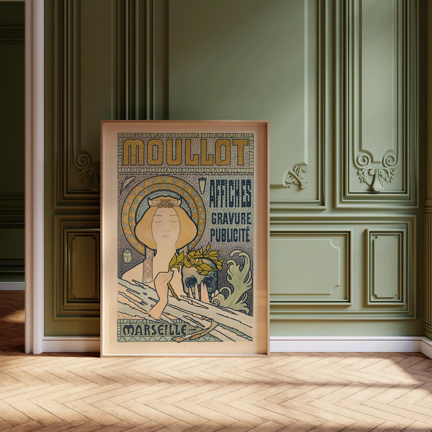 Eugène Roux - Moullot Marseille 1897 | Exquisite Art Nouveau poster with intricate mosaic design and symbolic elegance | Framed or unframed - 9ArtPrints