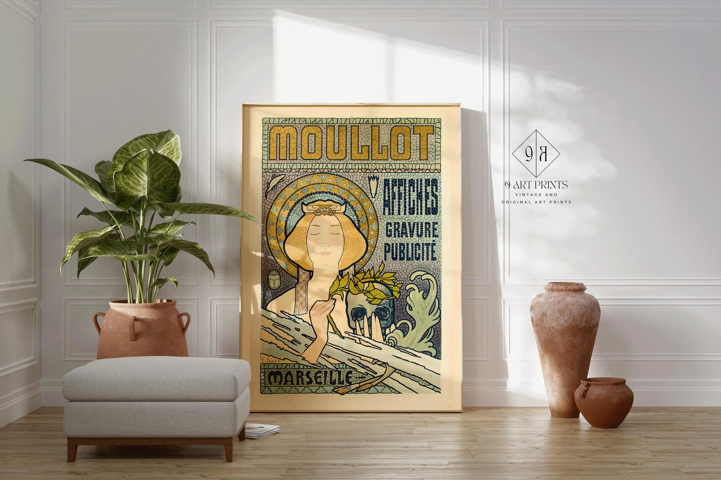 Eugène Roux - Moullot Marseille 1897 | Exquisite Art Nouveau poster with intricate mosaic design and symbolic elegance | Framed or unframed - 9ArtPrints