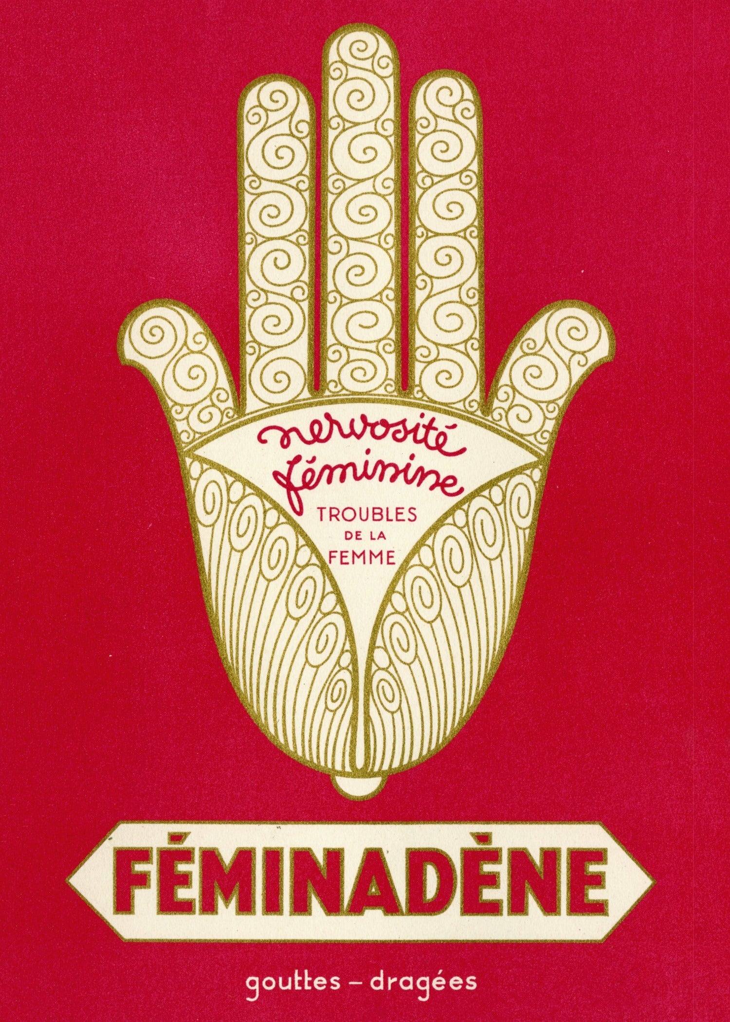 Féminadène — Vintage French Pharmaceutical Poster Print in Red - 9ArtPrints