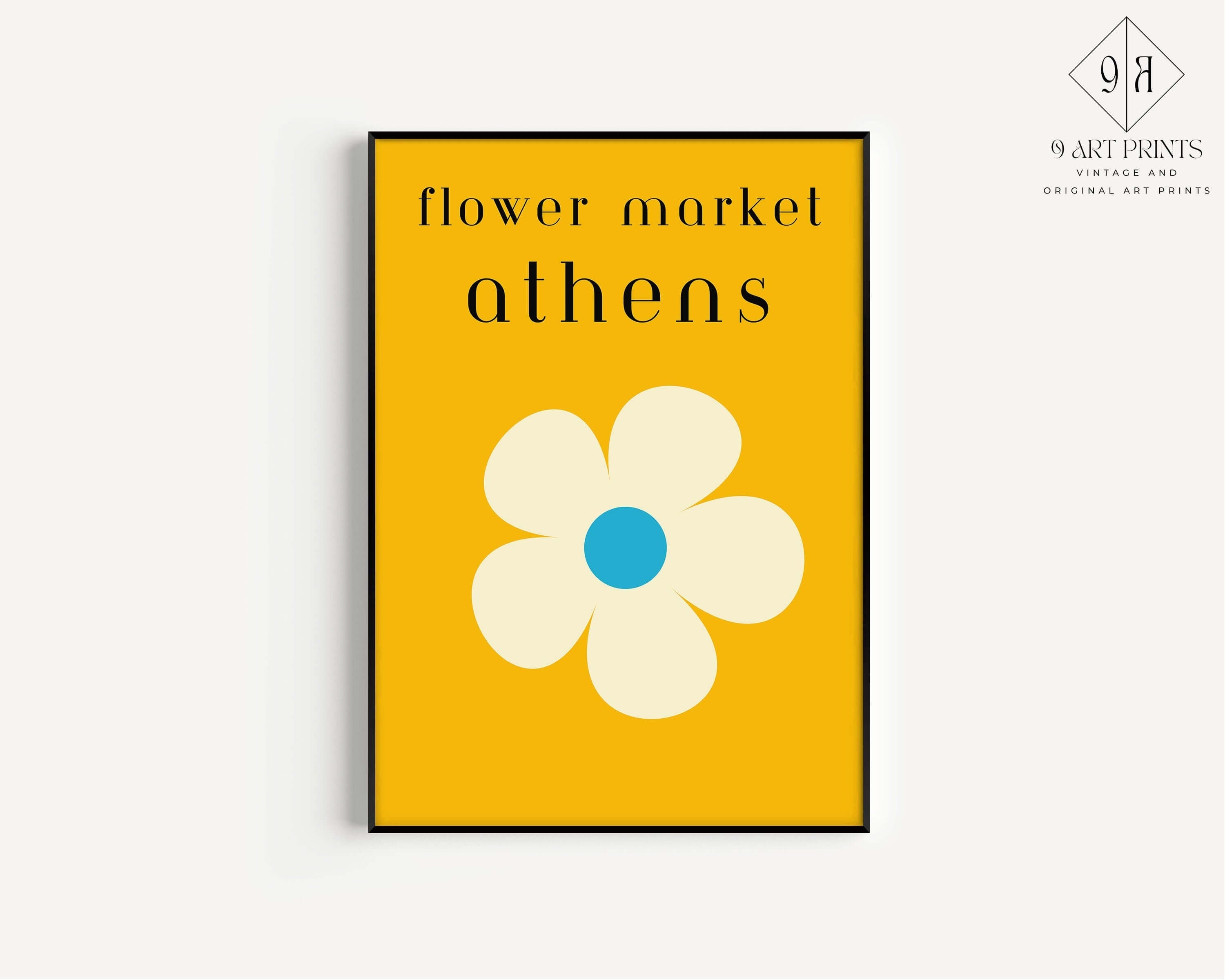 Flower Market - Athens | Minimalist Mustard Yellow and Black Flower Print (available framed or unframed) - 9ArtPrints