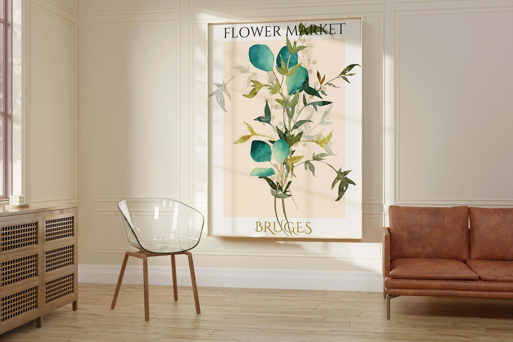 Flower Market - Bruges Belgium | Modern Botanical Art Exhibition Print (available framed or unframed) - 9ArtPrints