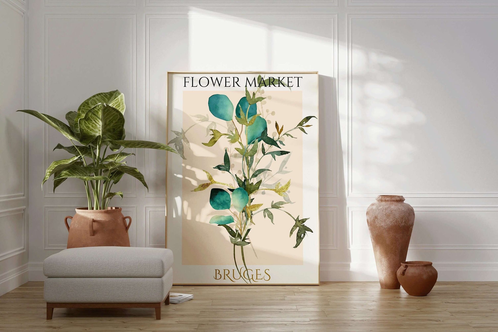 Flower Market - Bruges Belgium | Modern Botanical Art Exhibition Print (available framed or unframed) - 9ArtPrints