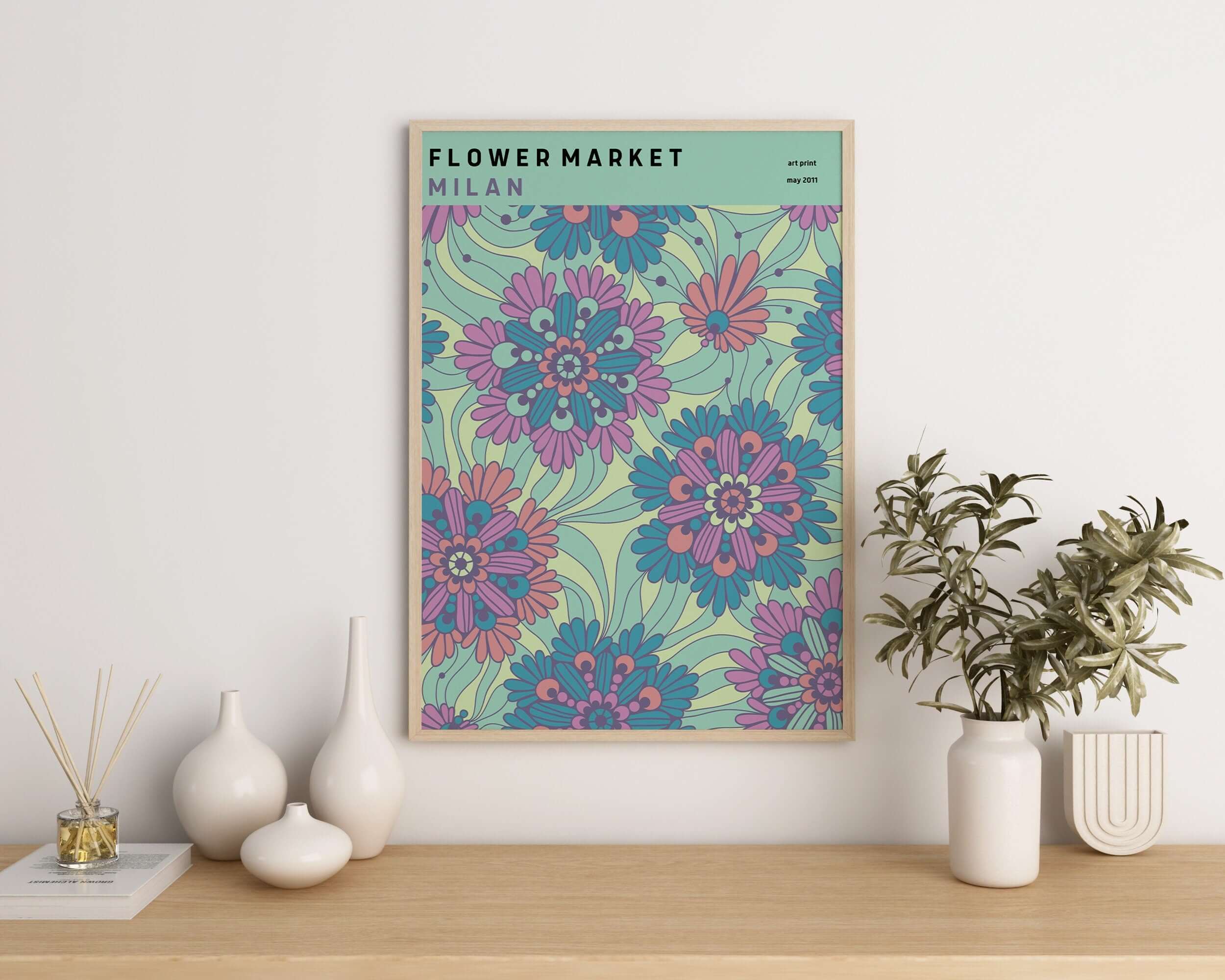 Flower Market - Milan | Modern Botanical Art Exhibition Print (available framed or unframed) - 9ArtPrints