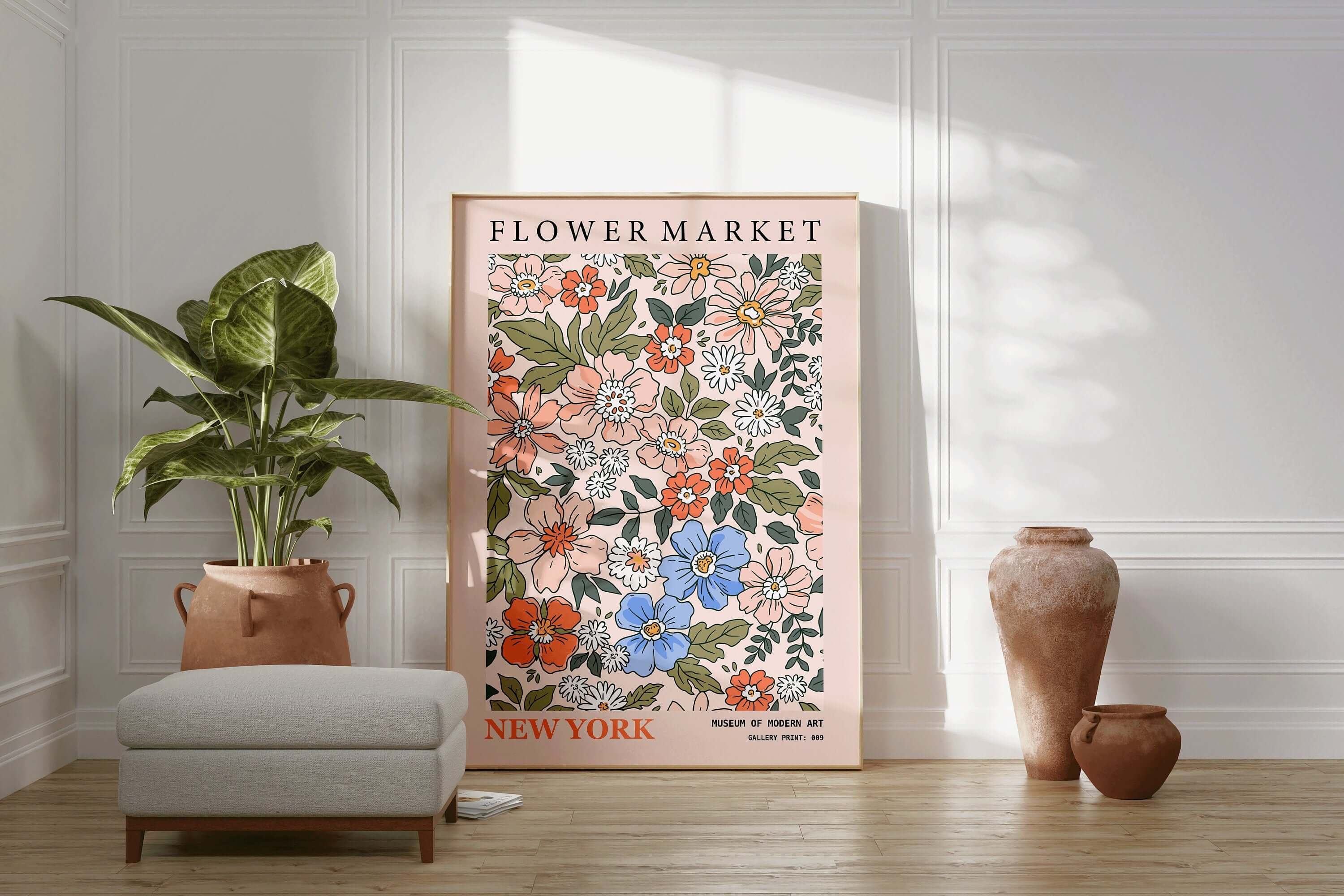 Flower Market - New York | Modern Botanical Art Exhibition Print (available framed or unframed) - 9ArtPrints