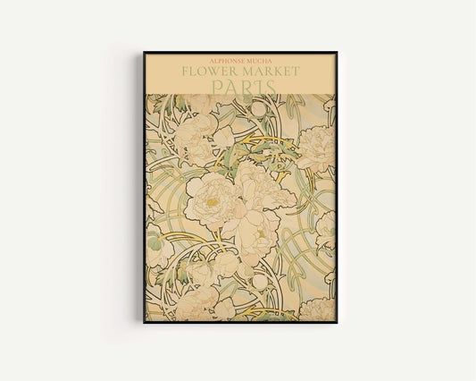 Flower Market - Paris | Alphonse Mucha Modern Botanical Art Exhibition Print (available framed or unframed) - 9ArtPrints