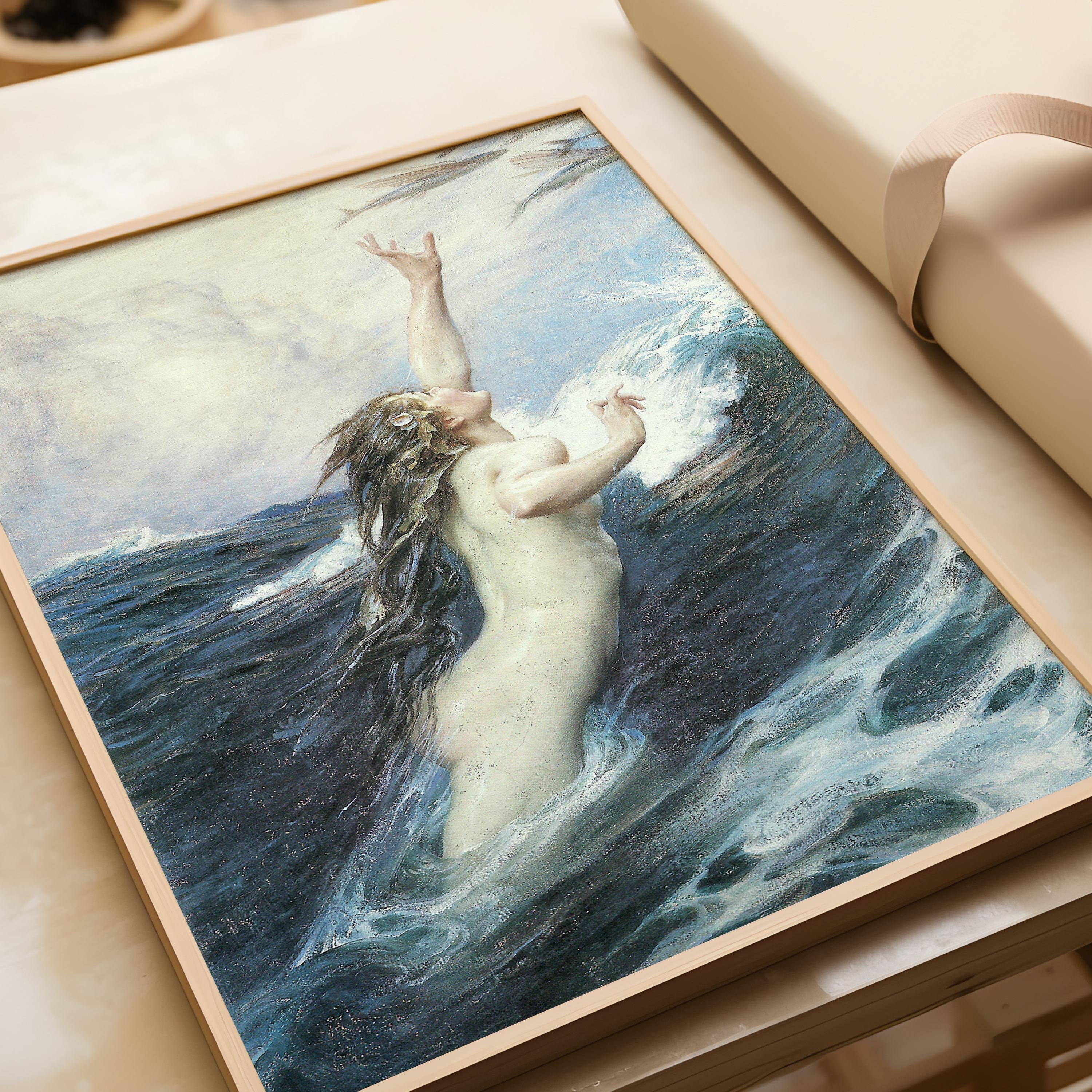 Flying Fish - Herbert James Draper | Romantic Ocean Fantasy | Mythological Nude Vintage Sea Goddess Print (available handframed or unframed) - 9ArtPrints
