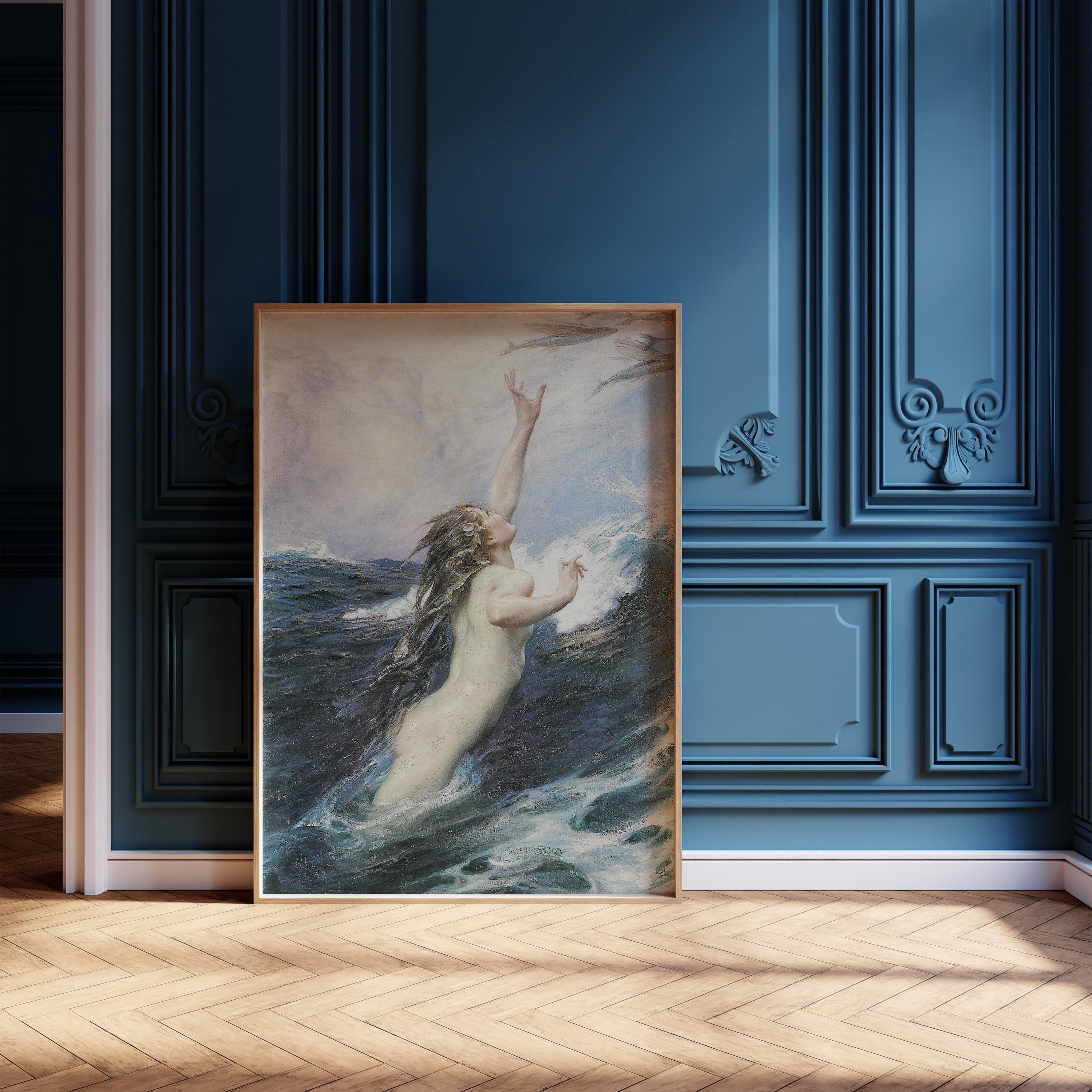 Flying Fish - Herbert James Draper | Romantic Ocean Fantasy | Mythological Nude Vintage Sea Goddess Print (available handframed or unframed) - 9ArtPrints