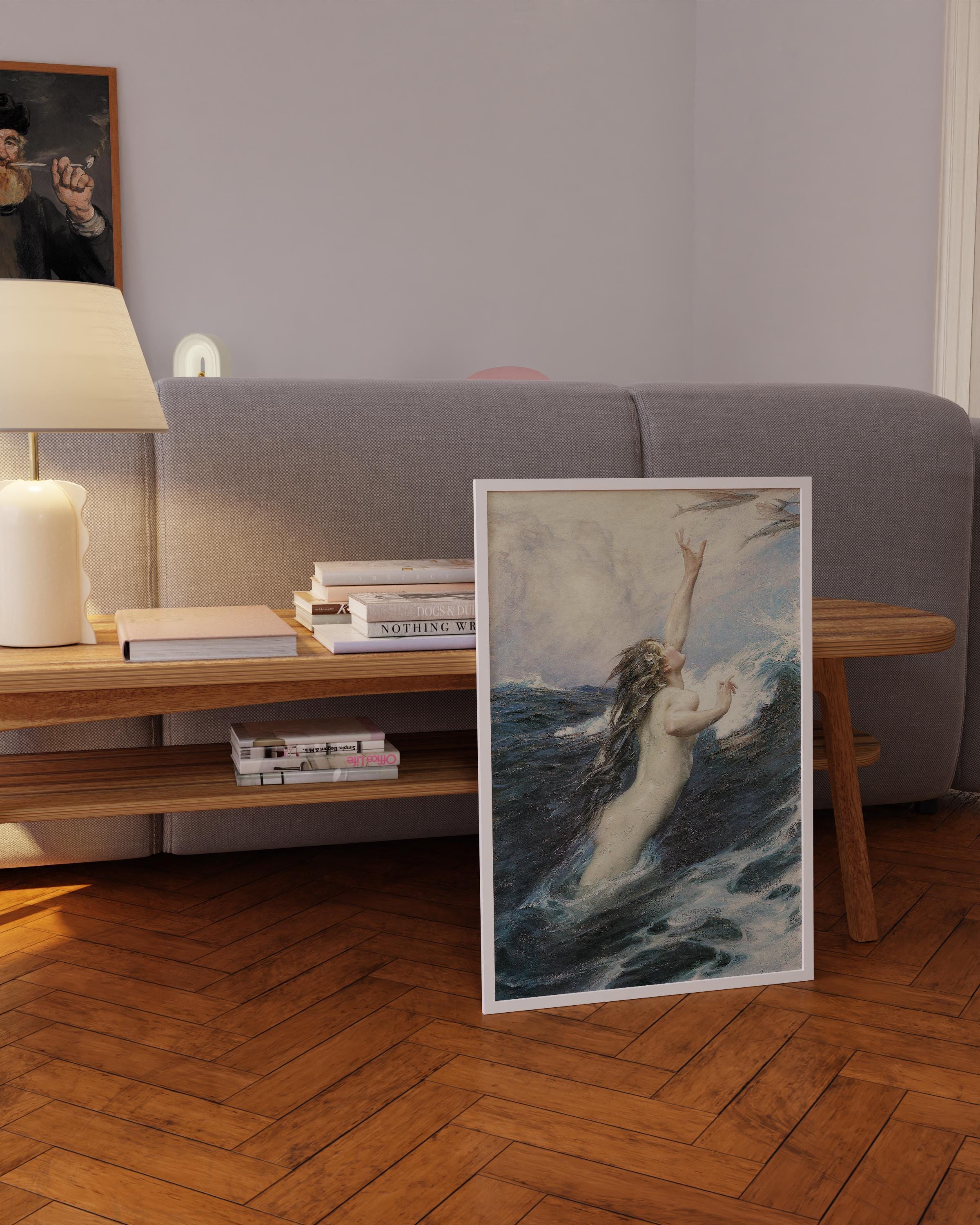 Flying Fish - Herbert James Draper | Romantic Ocean Fantasy | Mythological Nude Vintage Sea Goddess Print (available handframed or unframed) - 9ArtPrints