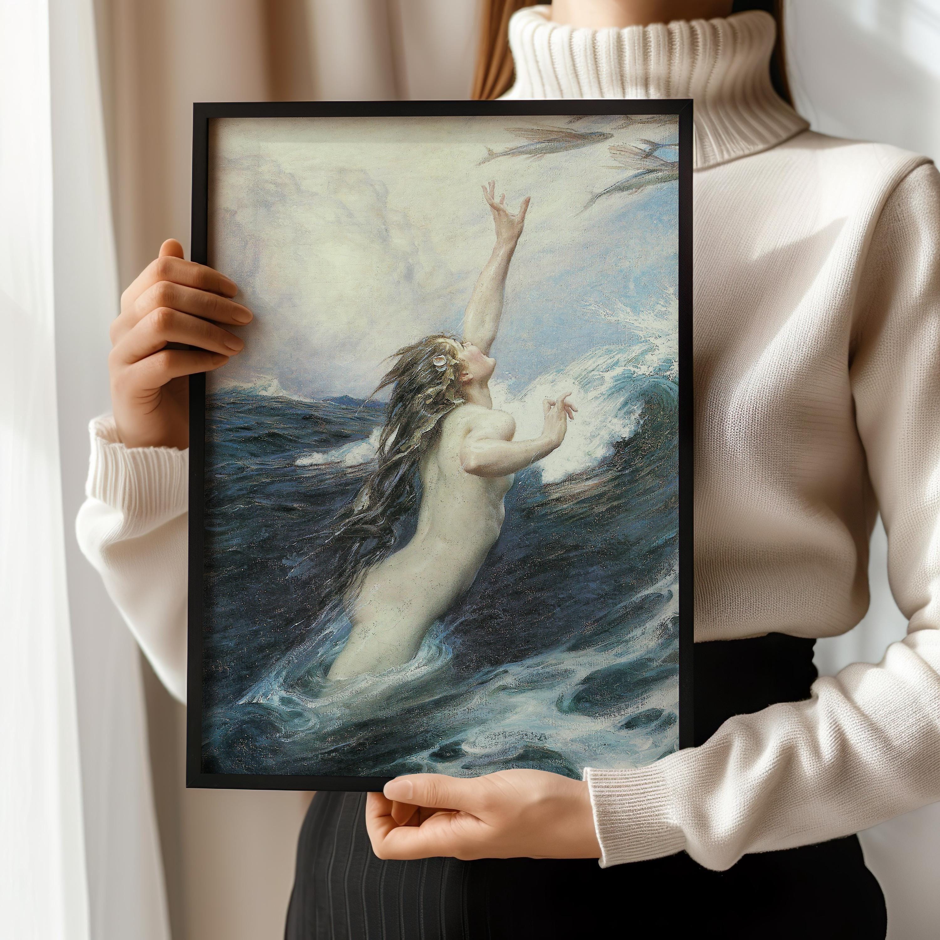 Flying Fish - Herbert James Draper | Romantic Ocean Fantasy | Mythological Nude Vintage Sea Goddess Print (available handframed or unframed) - 9ArtPrints