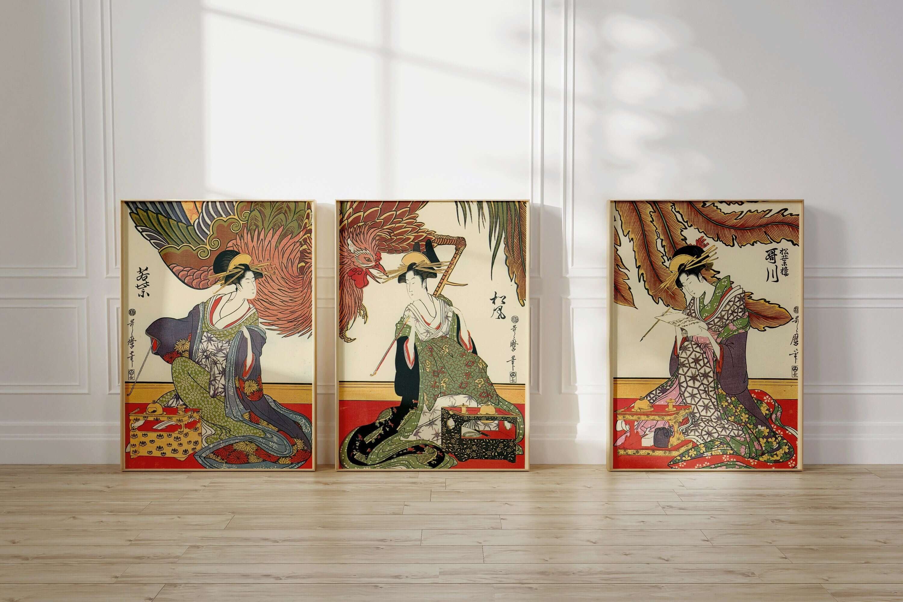 Framed Set of 3 Japanese Utamaro Three Beauties Woodblock Art Ready Made Gallery Asian Shin Hanga Ready to Hang Home Office Decor Ukyio - e - 9ArtPrints