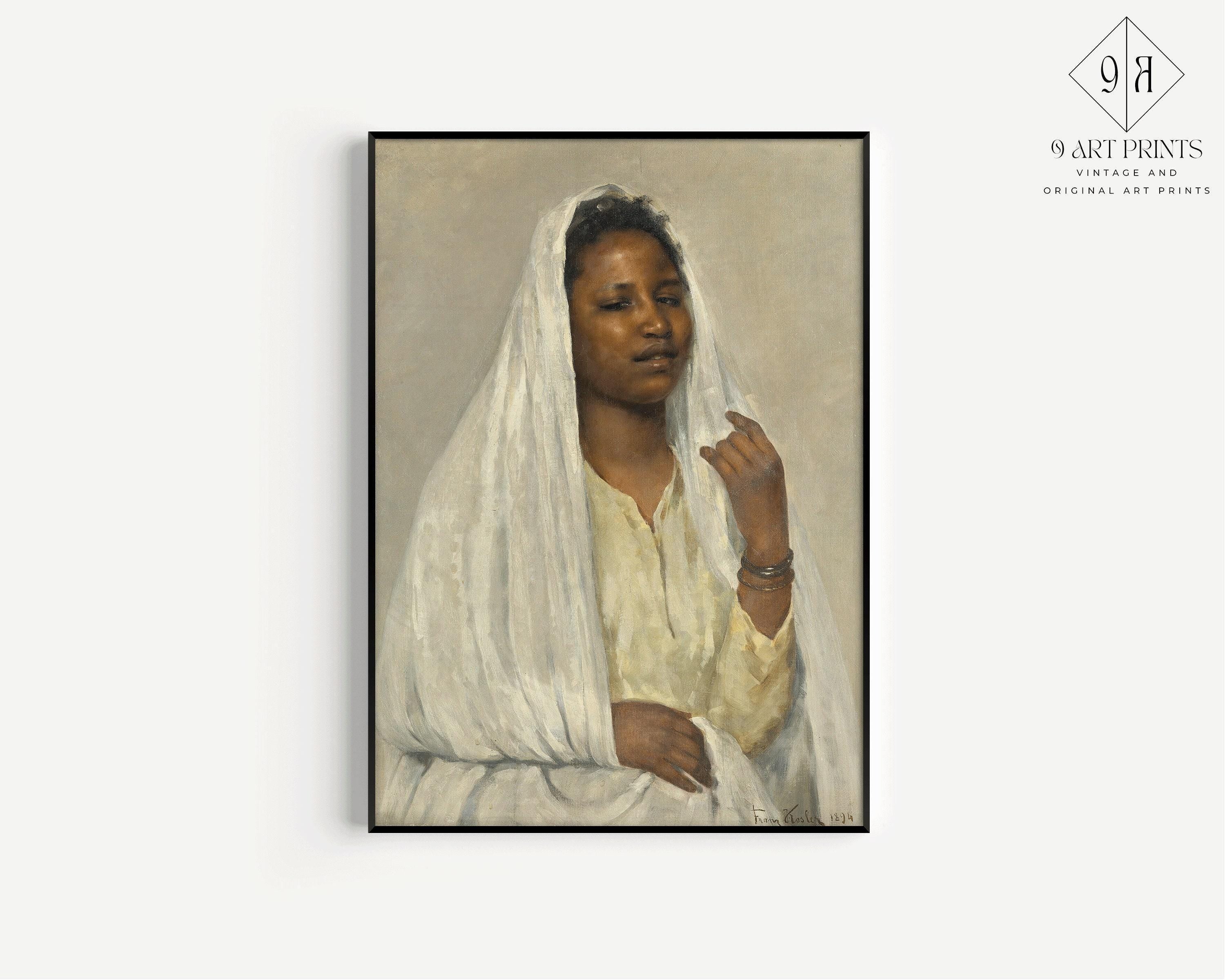 Franz Xaver Kosler - African Beauty in White | Vintage Orientalist Art (available handframed or unframed) - 9ArtPrints
