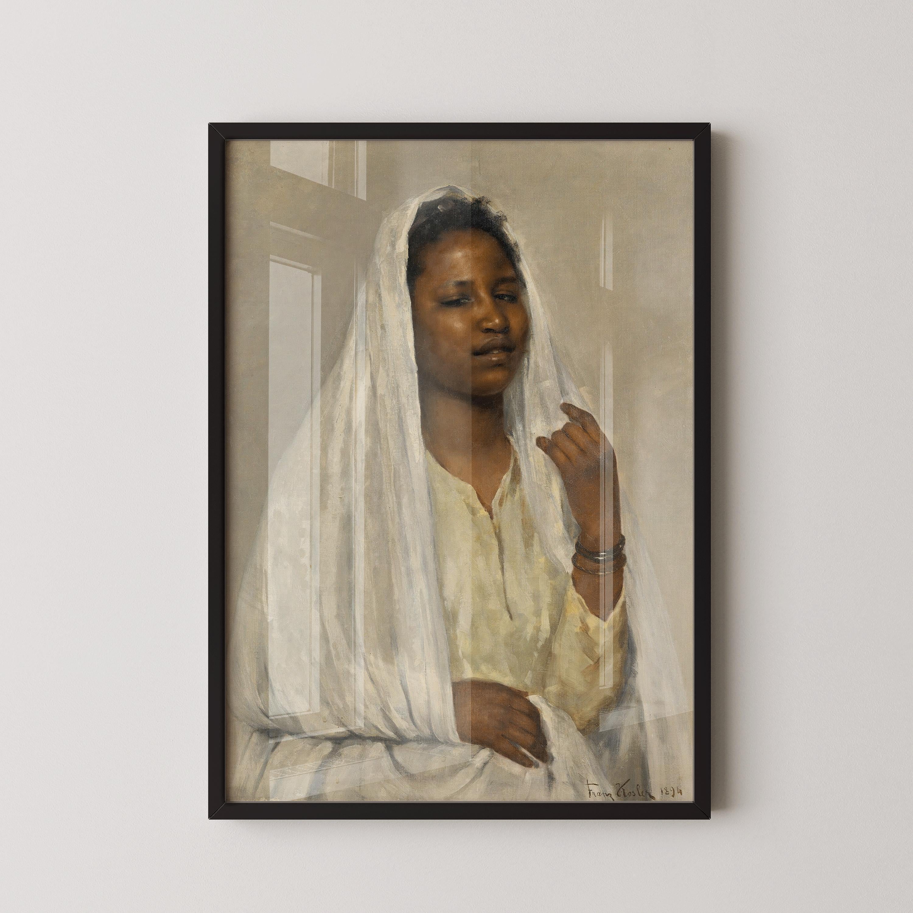 Franz Xaver Kosler - African Beauty in White | Vintage Orientalist Art (available handframed or unframed) - 9ArtPrints