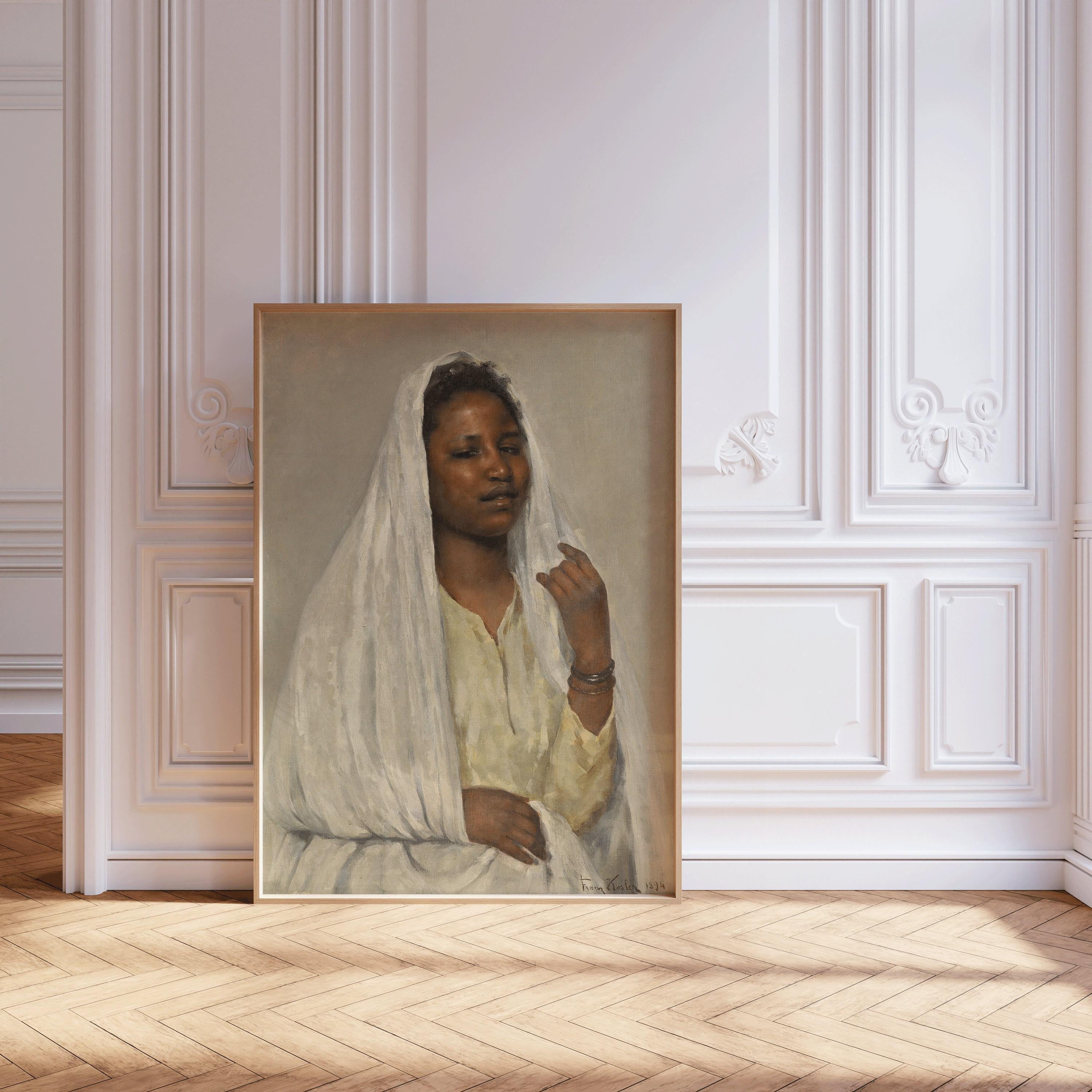 Franz Xaver Kosler - African Beauty in White | Vintage Orientalist Art (available handframed or unframed) - 9ArtPrints