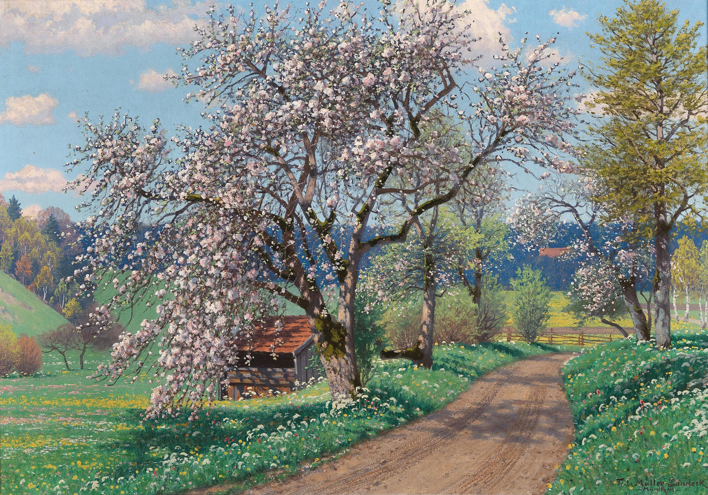 Fritz Müller - Landeck - A Spring Day | Enchanting German countryside blooming trees lush meadows tranquil spring vibes | Framed or unframed - 9ArtPrints