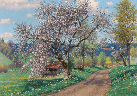 Fritz Müller - Landeck - A Spring Day | Enchanting German countryside blooming trees lush meadows tranquil spring vibes | Framed or unframed - 9ArtPrints