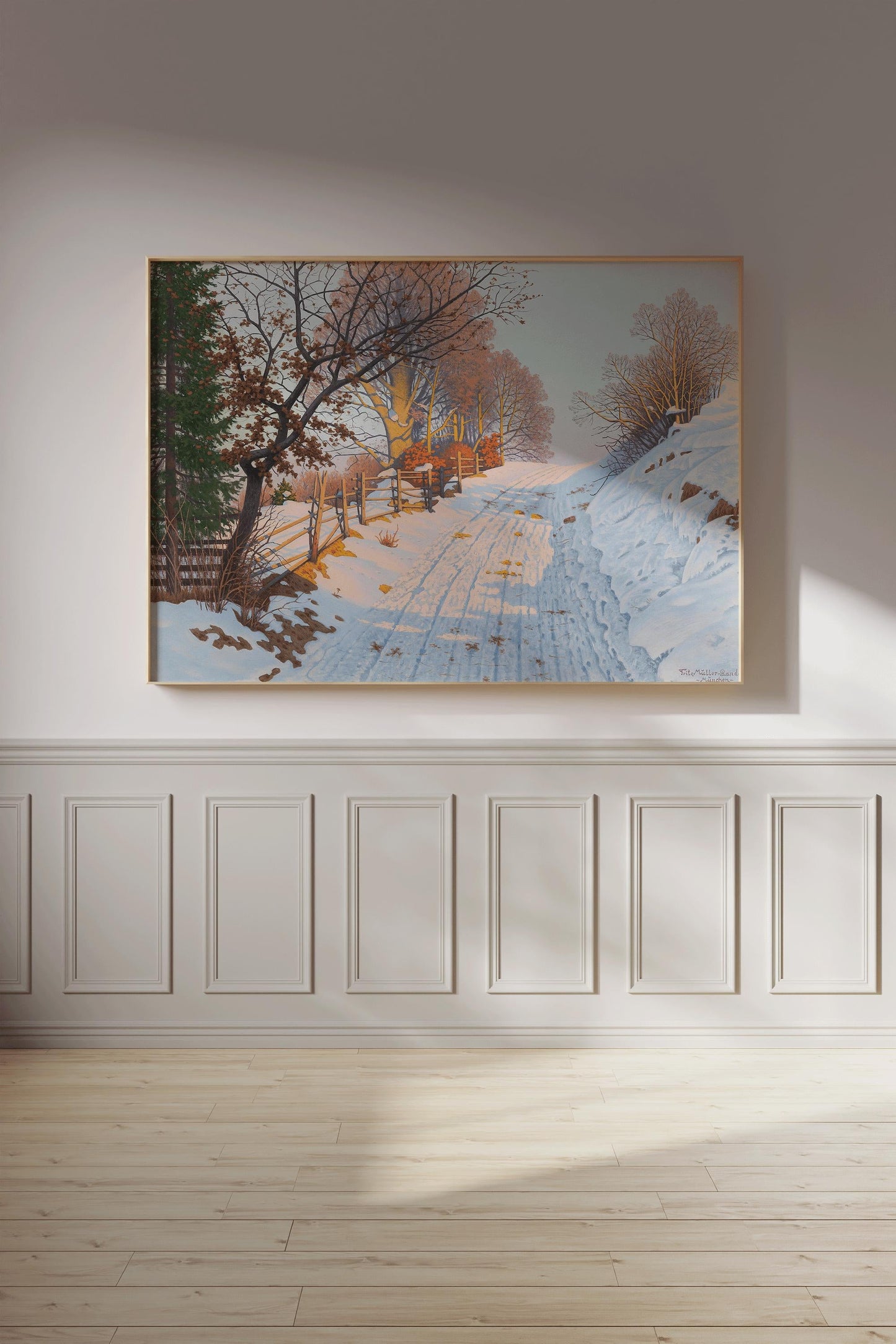 Fritz Müller - Landeck - A Sunny Winter's Day | Enchanting German countryside Sunlight Snow Cozy Vibes | Framed or unframed - 9ArtPrints