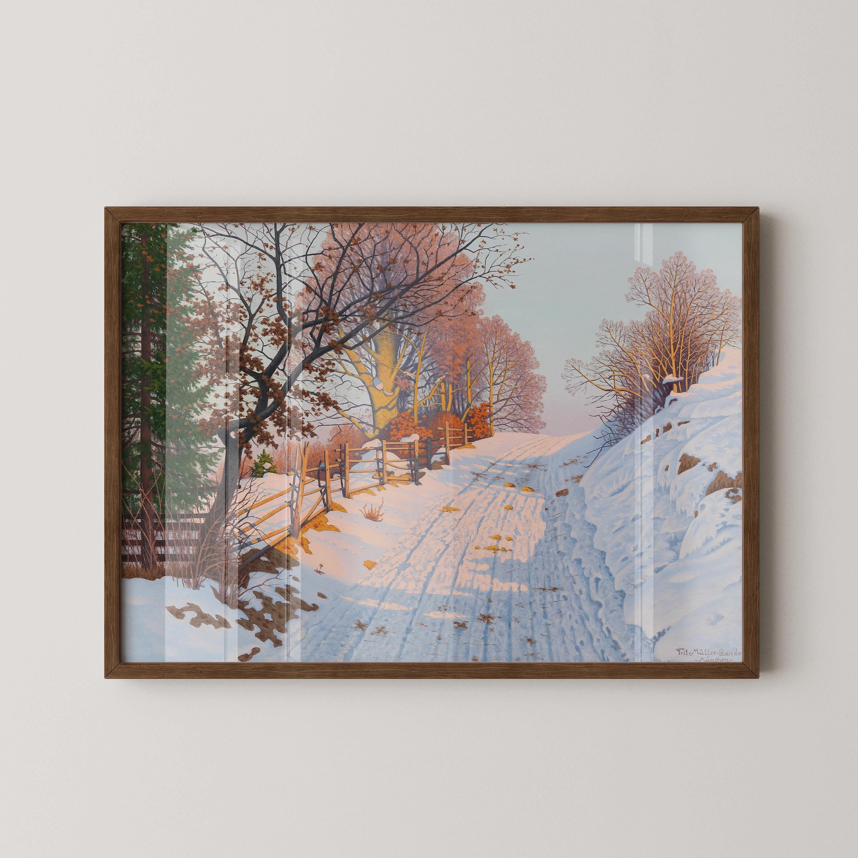 Fritz Müller - Landeck - A Sunny Winter's Day | Enchanting German countryside Sunlight Snow Cozy Vibes | Framed or unframed - 9ArtPrints