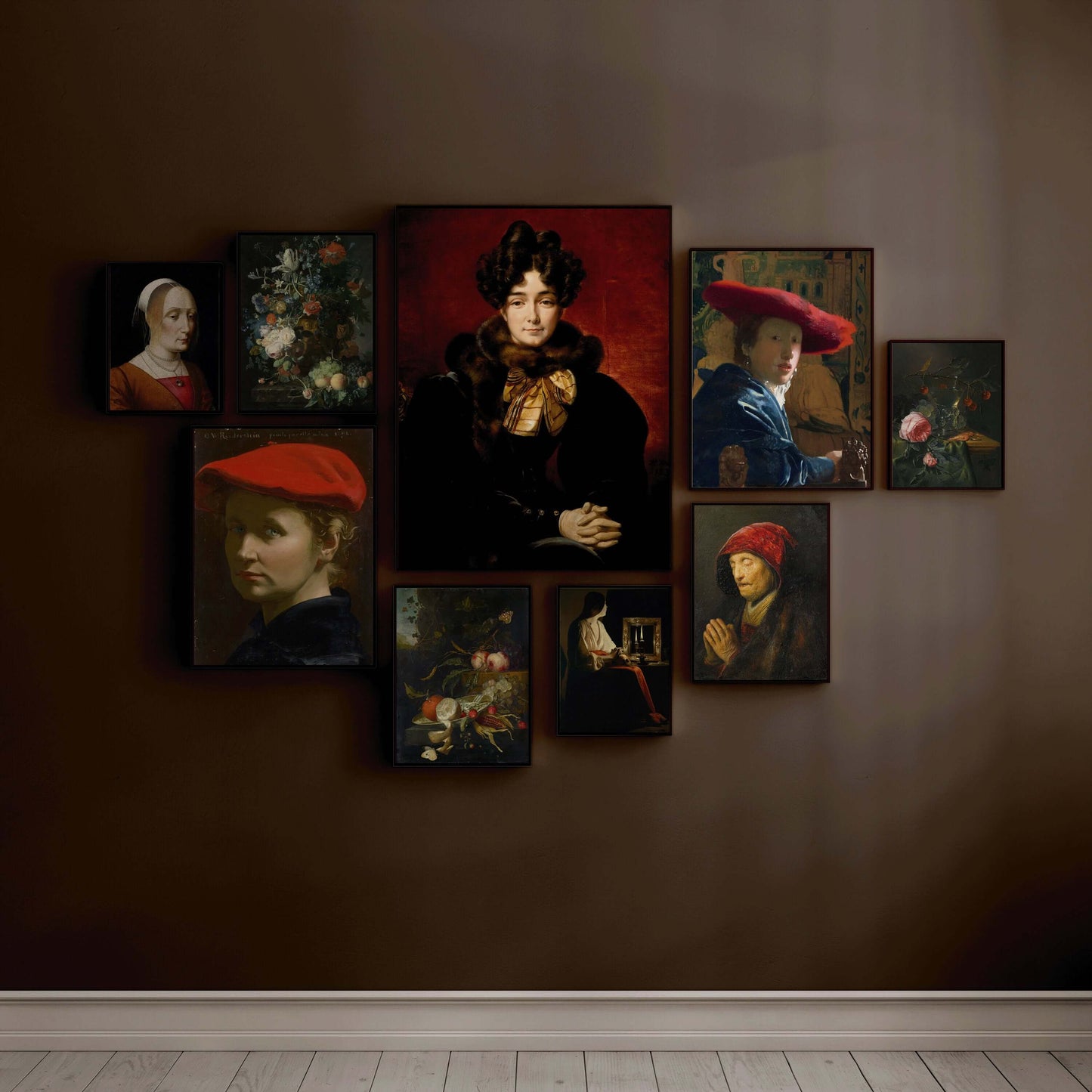 Gallery Wall Set of 9 Dark Academia Art Prints | Vermeer, Rembrandt, Van Huysum and Vernet (available framed or unframed) - 9ArtPrints