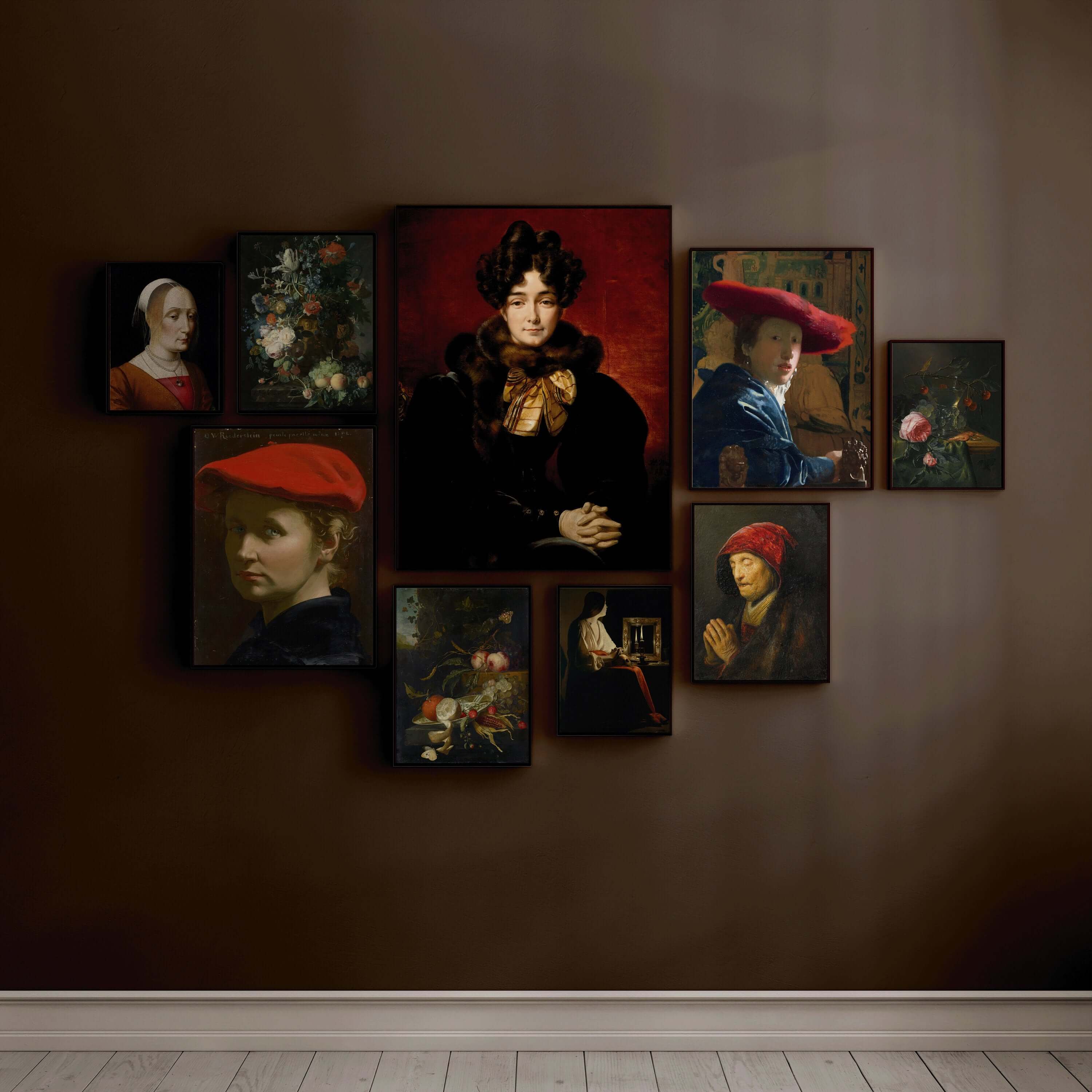 Gallery Wall Set of 9 Dark Academia Art Prints | Vermeer, Rembrandt, Van Huysum and Vernet (available framed or unframed) - 9ArtPrints