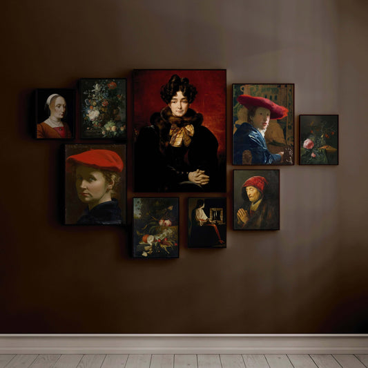 Gallery Wall Set of 9 Dark Academia Art Prints | Vermeer, Rembrandt, Van Huysum and Vernet (available framed or unframed) - 9ArtPrints