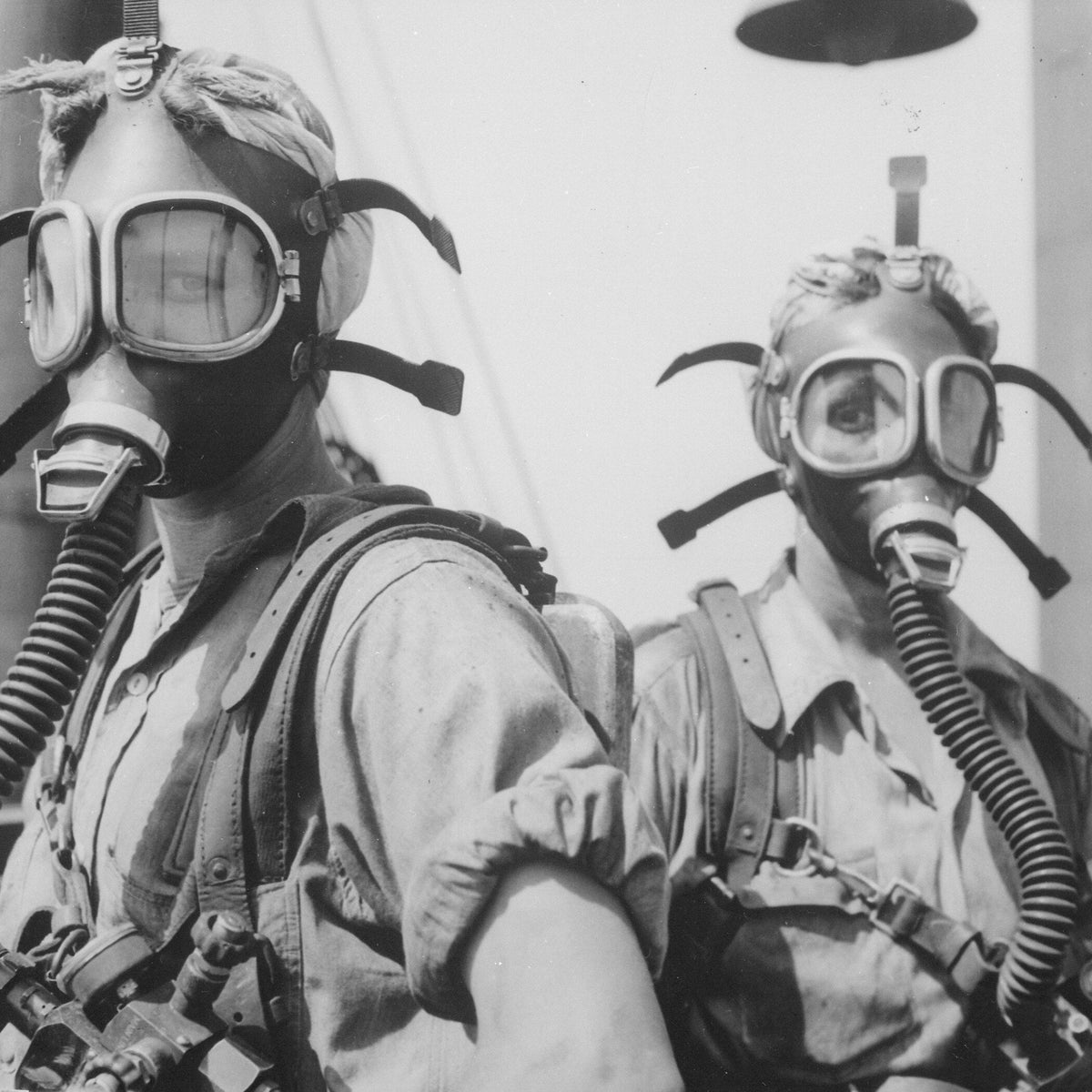 Gas Mask Ladies | Vintage Black and White Photography Print - 9ArtPrints