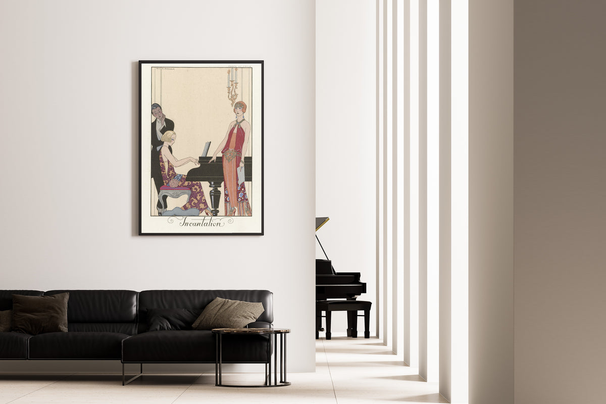 Incantation by George Barbier — framed on the wall of a minimal living room